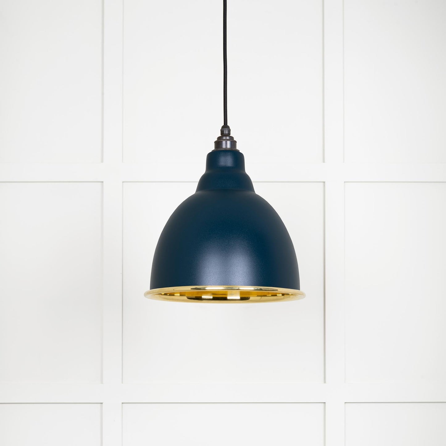 Smooth Brass Brindley Pendant Light Dusk, Front Side.