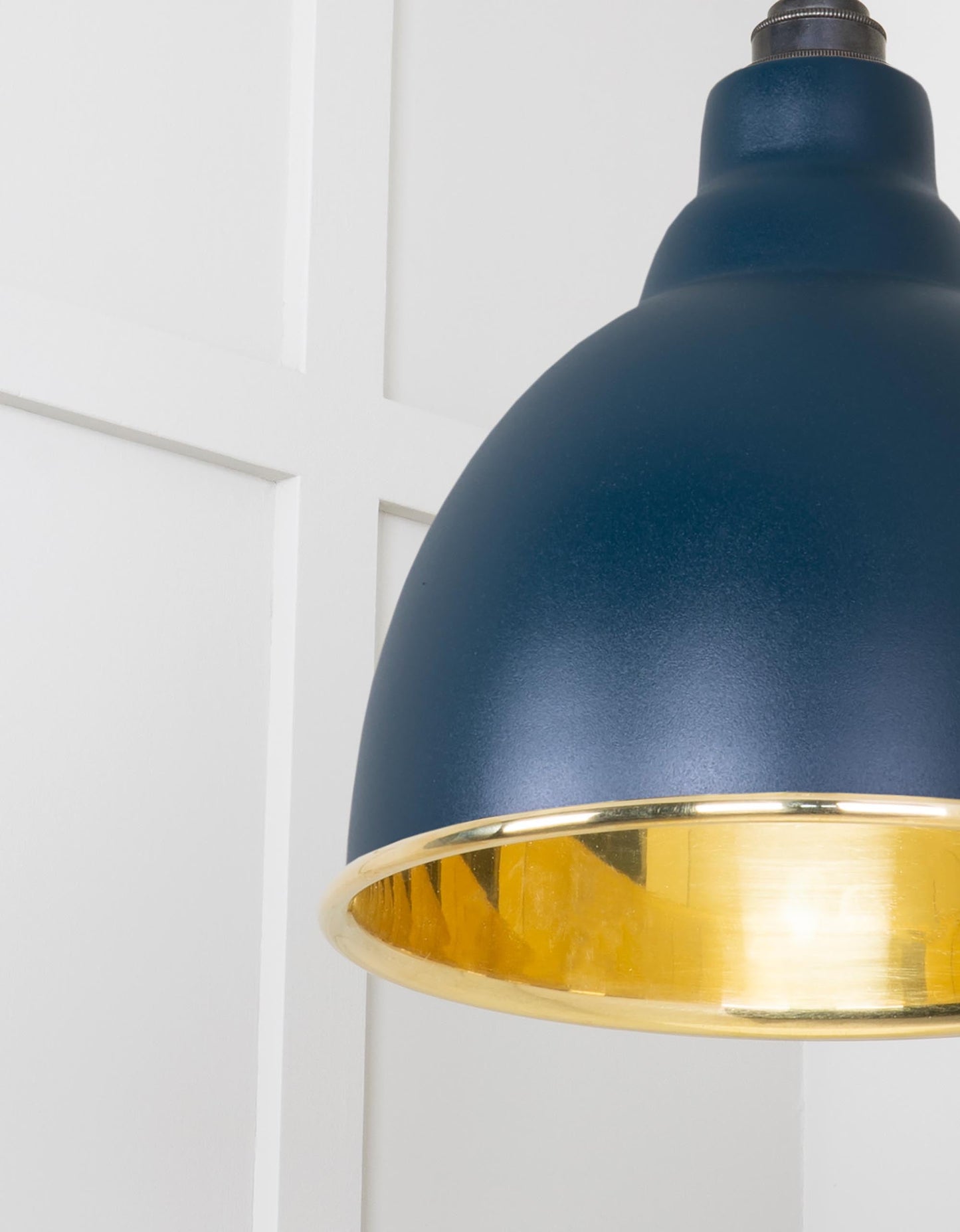 Smooth Brass Brindley Pendant Light Dusk, Detailed close up view of pendant.