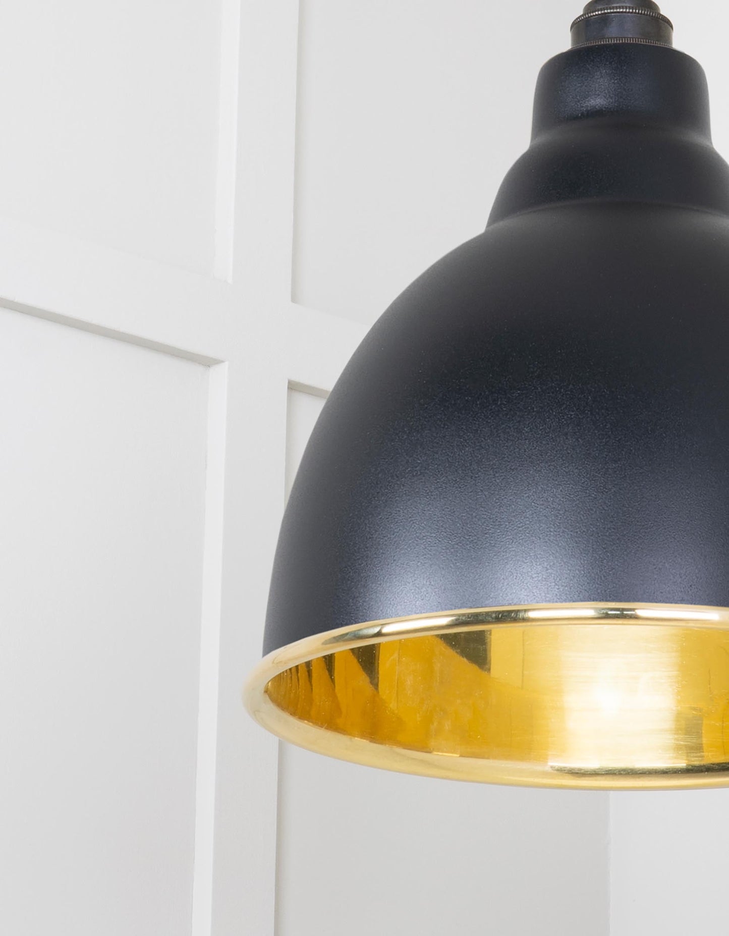 Smooth Brass Brindley Pendant Light Elan Black, Detailed close up view of pendant.