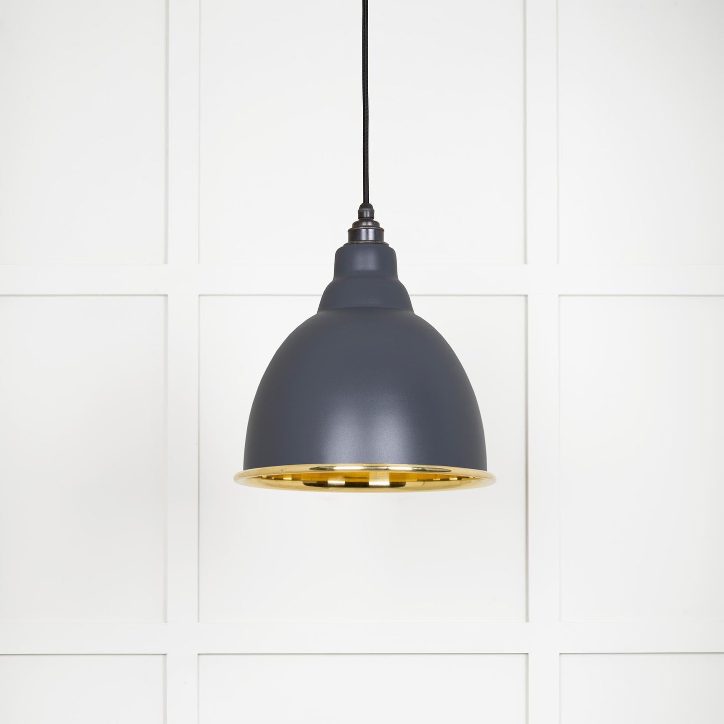 Smooth Brass Brindley Pendant Light Slate, Front Side.