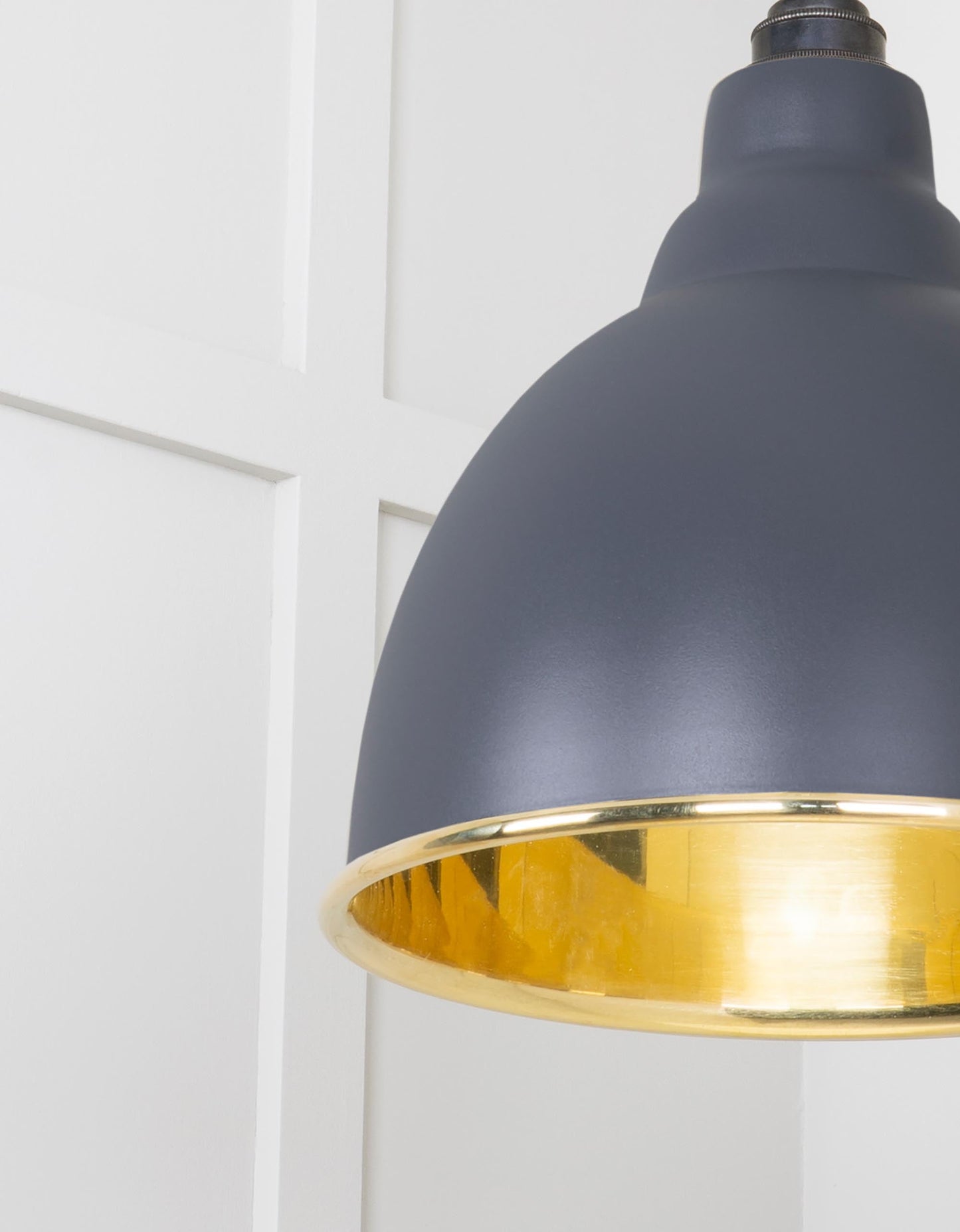 Smooth Brass Brindley Pendant Light Slate, Detailed close up view of pendant.