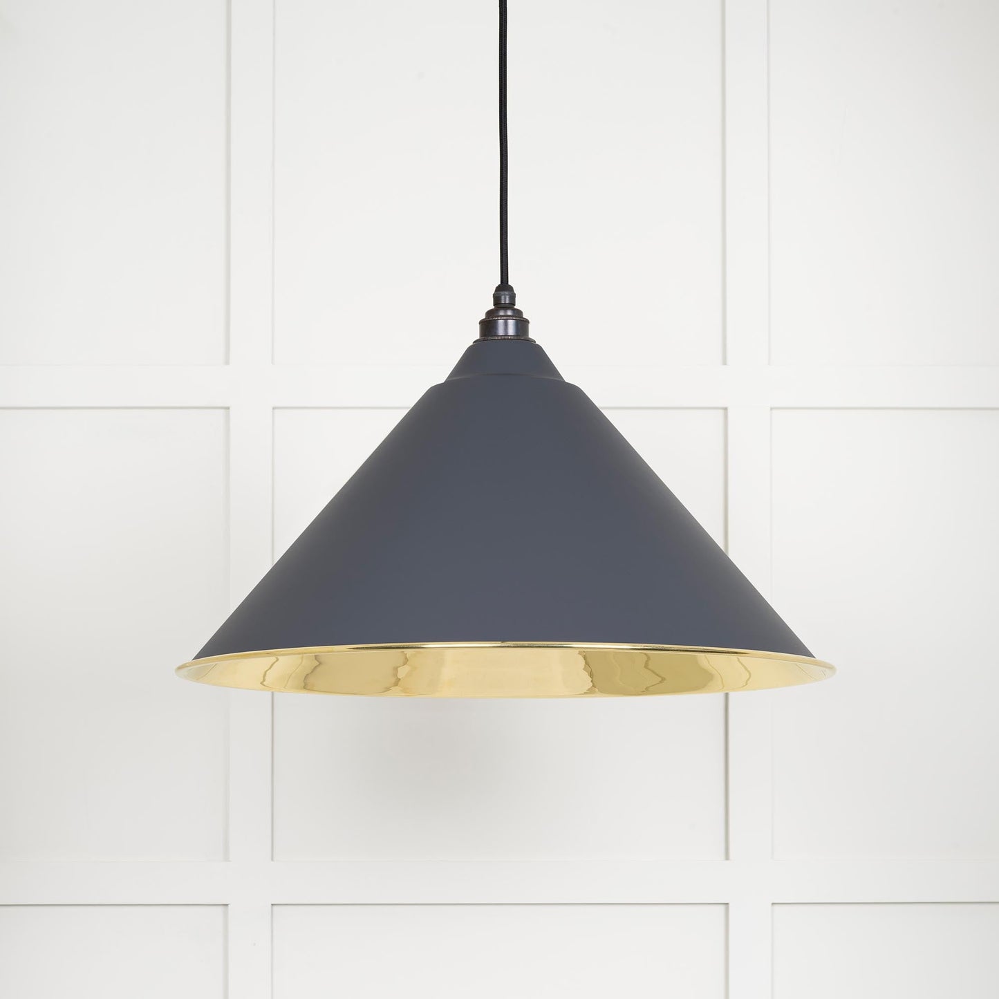 Smooth Brass Hockley Pendant Light Slate, Front Side.