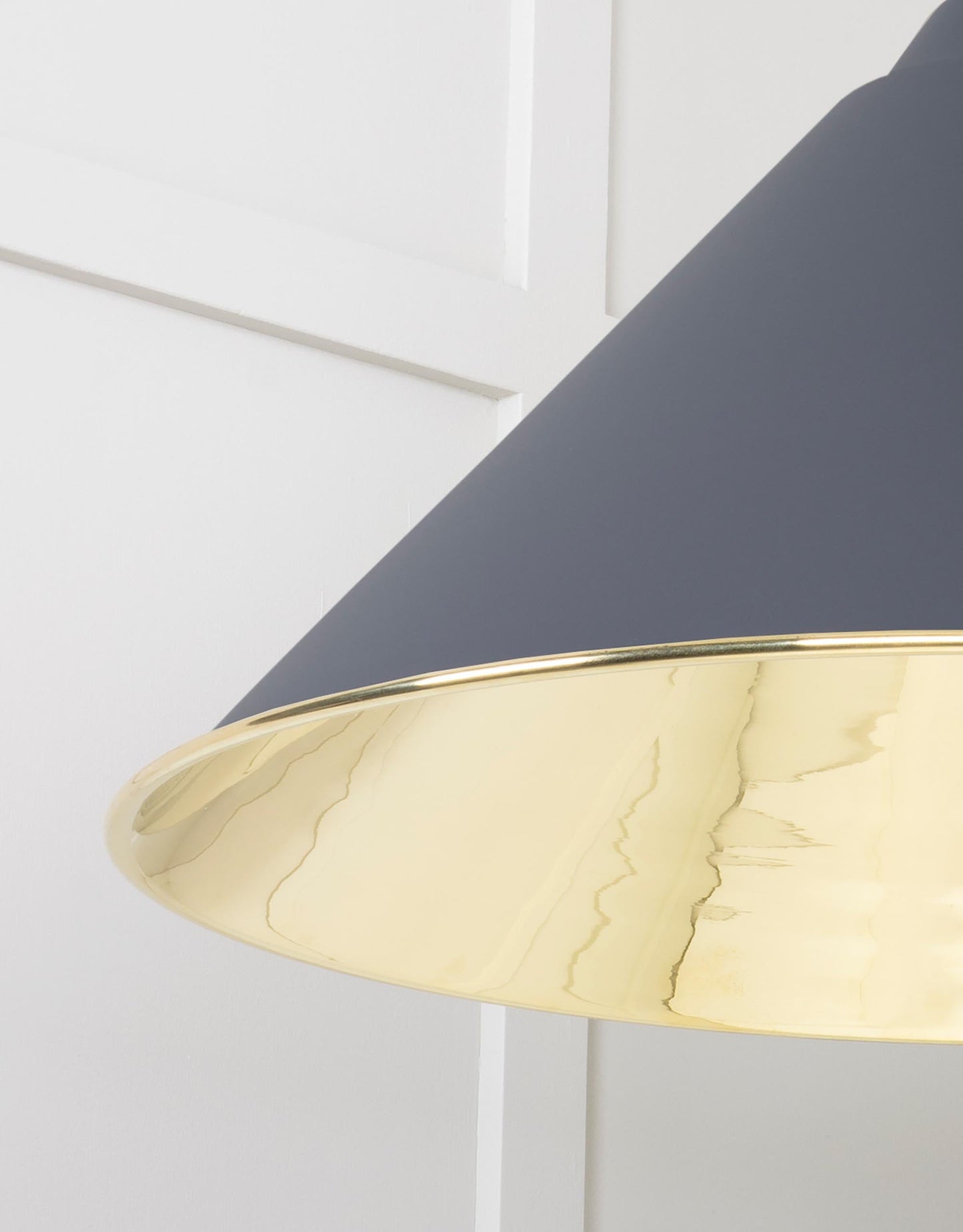 Smooth Brass Hockley Pendant Light Slate, Detailed close up view of pendant.