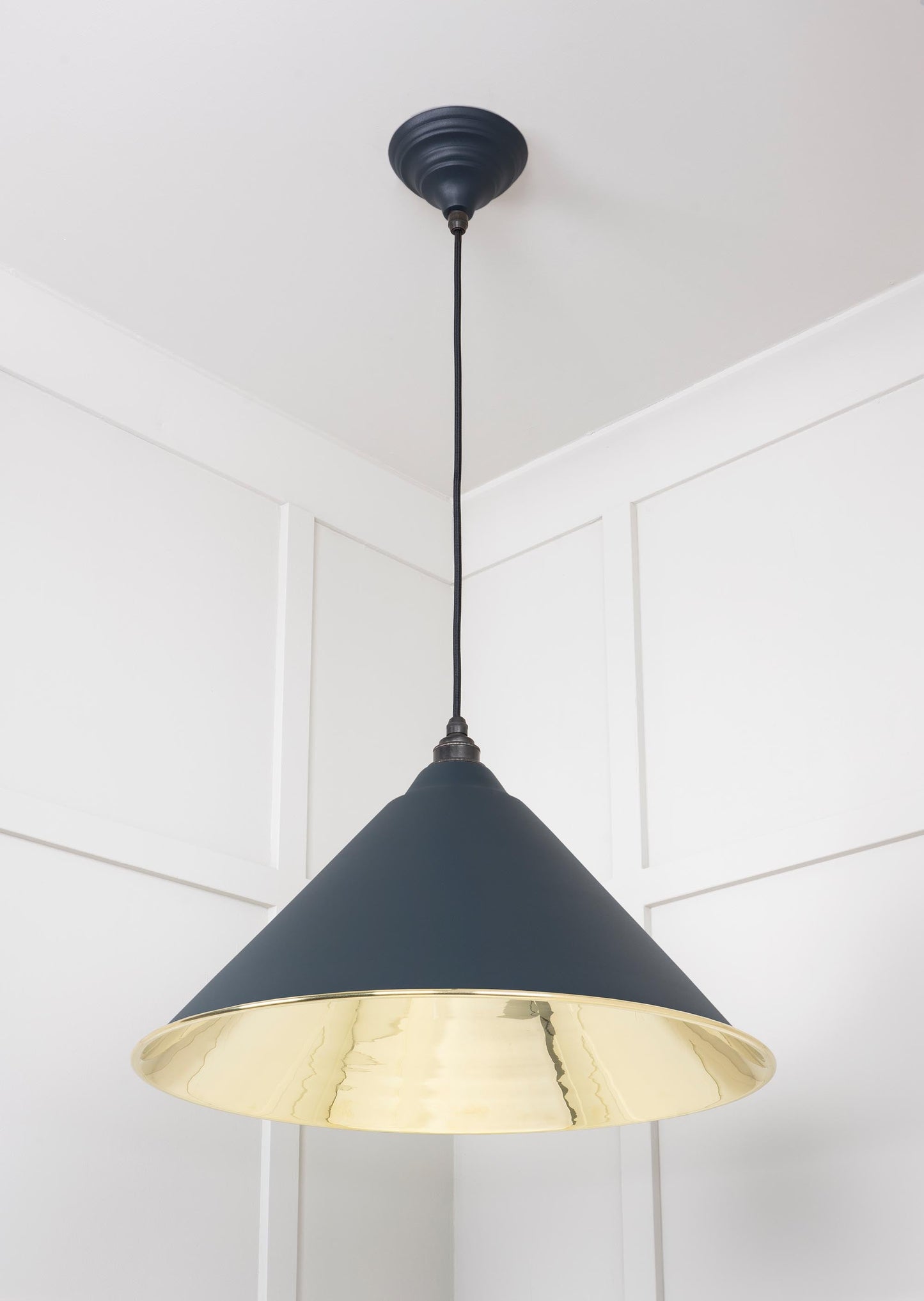 Smooth Brass Hockley Pendant Light Soot, Underside.