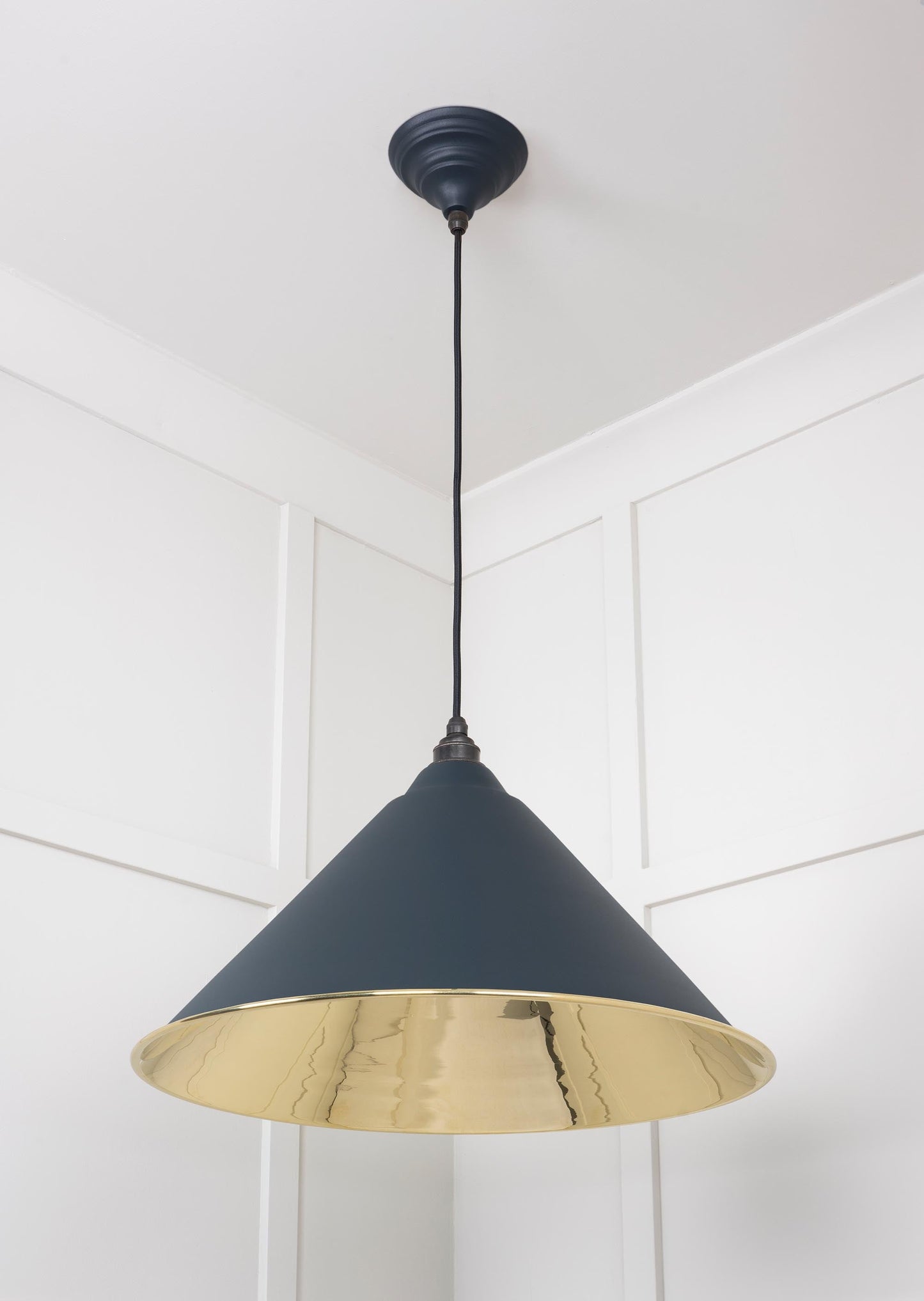 Smooth Brass Hockley Pendant Light Soot, Underside.