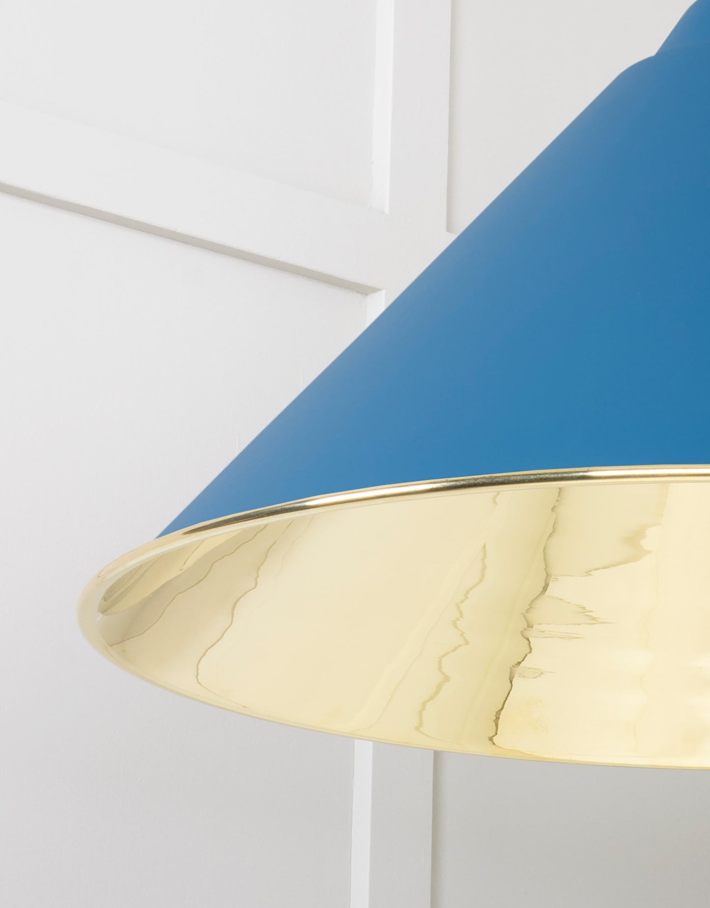 Smooth Brass Hockley Pendant Light Upstream, Detailed close up view of pendant.
