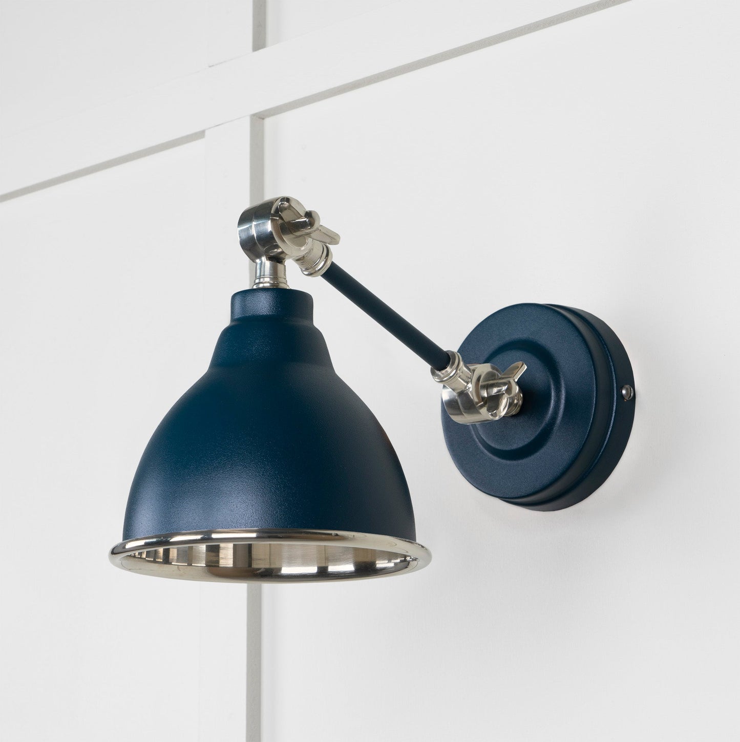 Smooth Nickel Brindley Wall Light Dusk, Front Side.