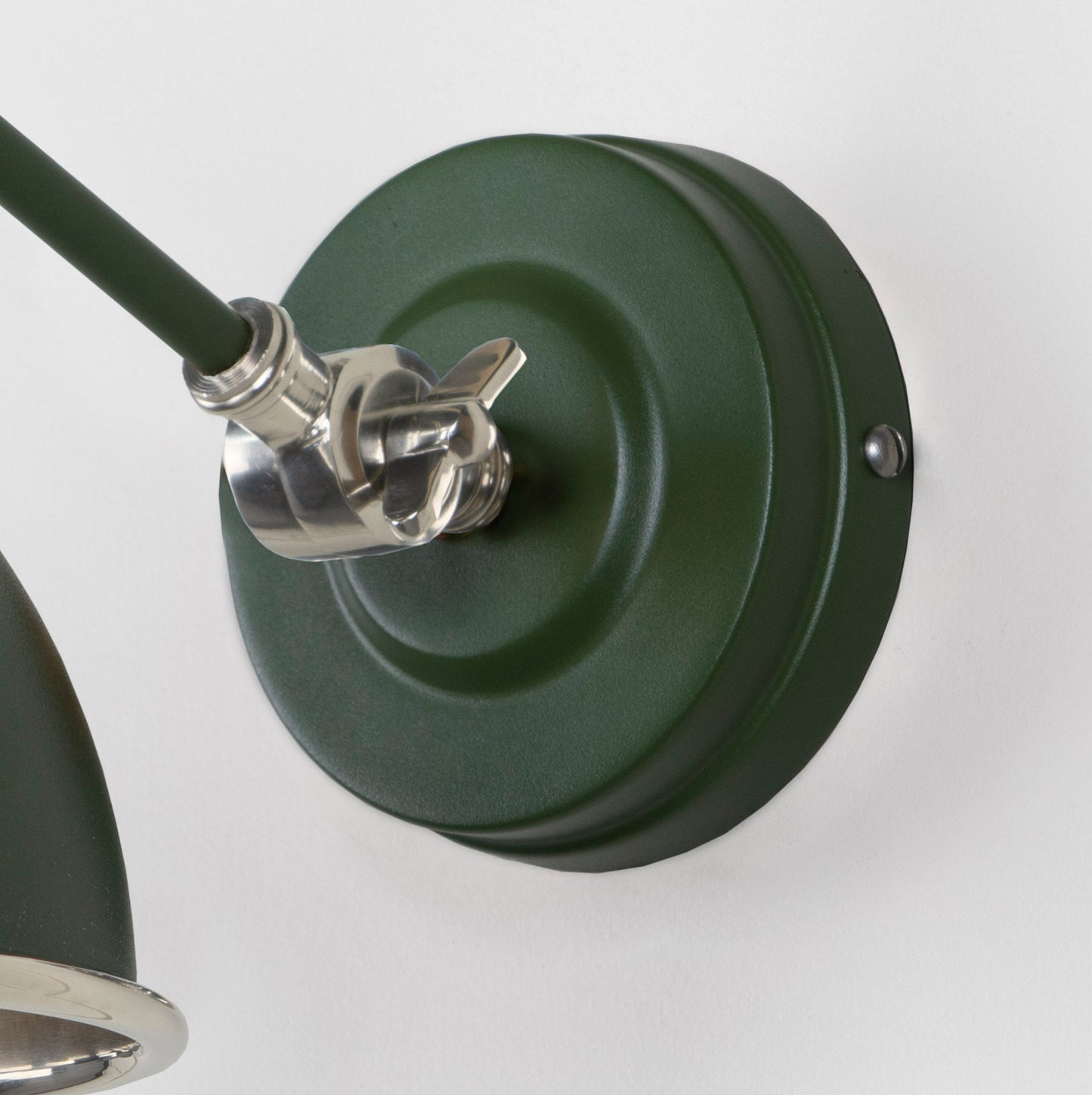 Smooth Nickel Brindley Wall Light Heath, close up view of fitting and cable.