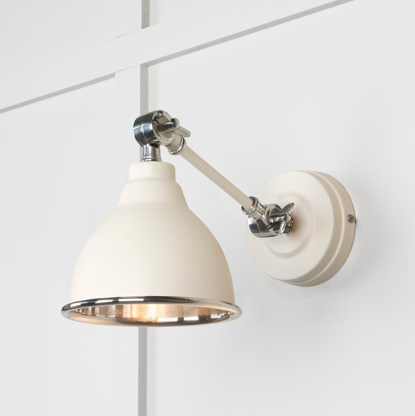 Smooth Nickel Brindley Wall Light Teasel, Front Side with light on.