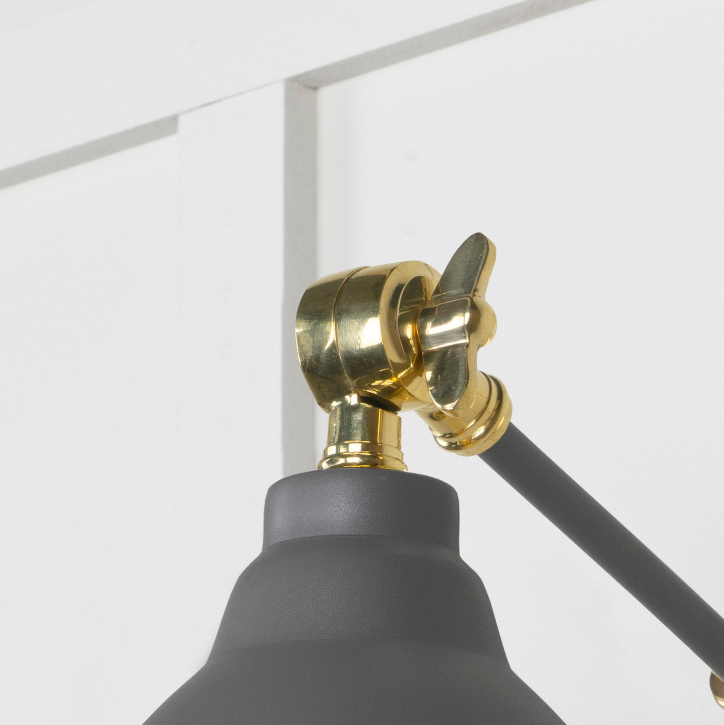 Smooth Brass Brindley Wall Light Bluff, Detailed close up view of pendant.