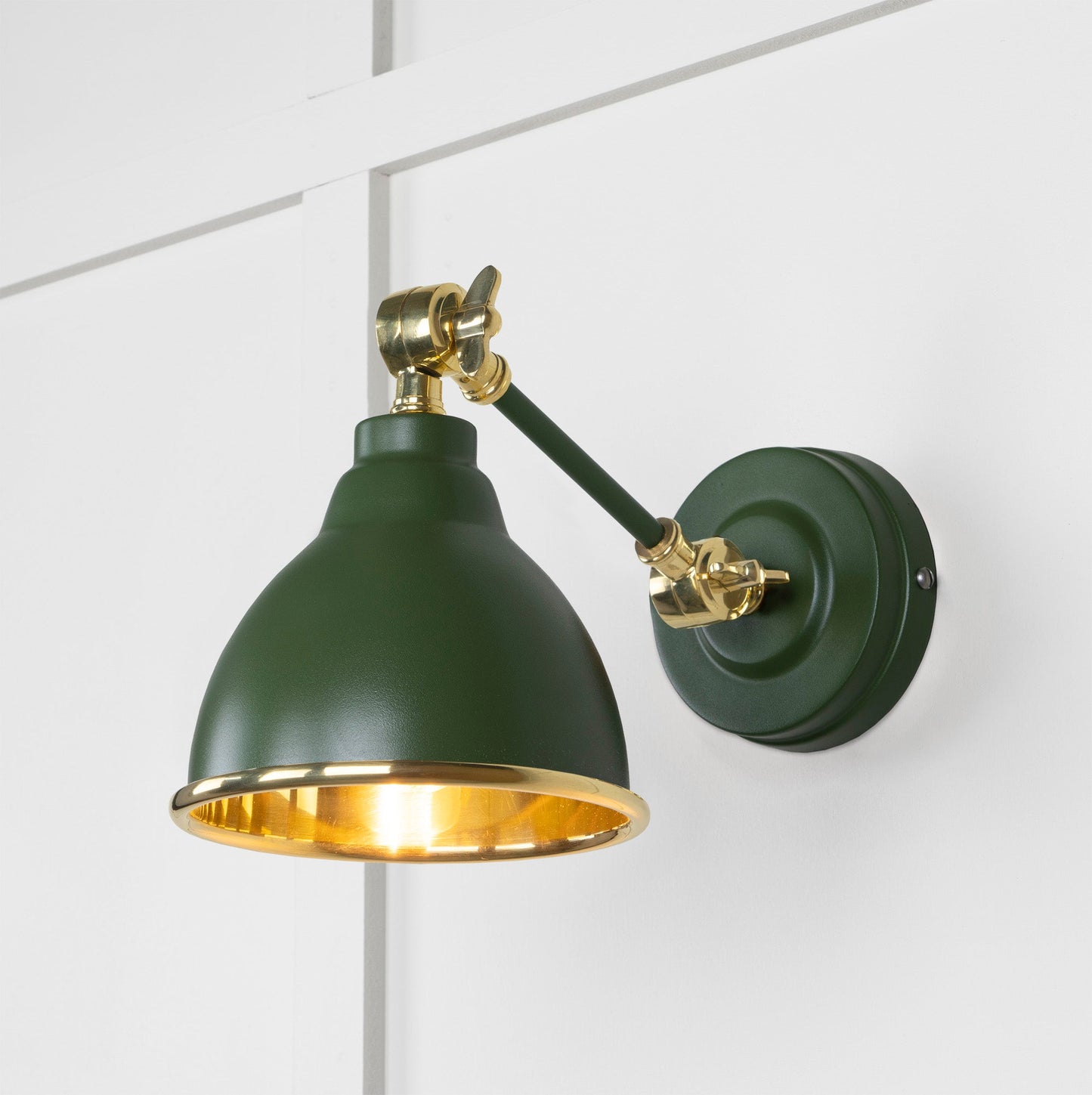 Smooth Brass Brindley Wall Light Heath, Front Side with light on.