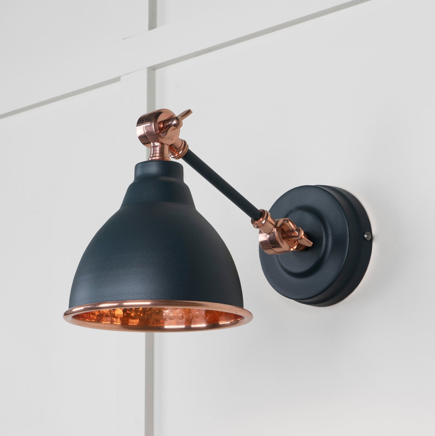 Hammered Copper Brindley Wall Light Soot, Front Side.