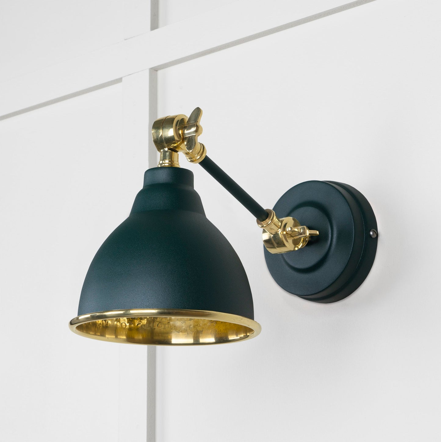 Hammered Brass Brindley Wall Light Dingle, Front Side.