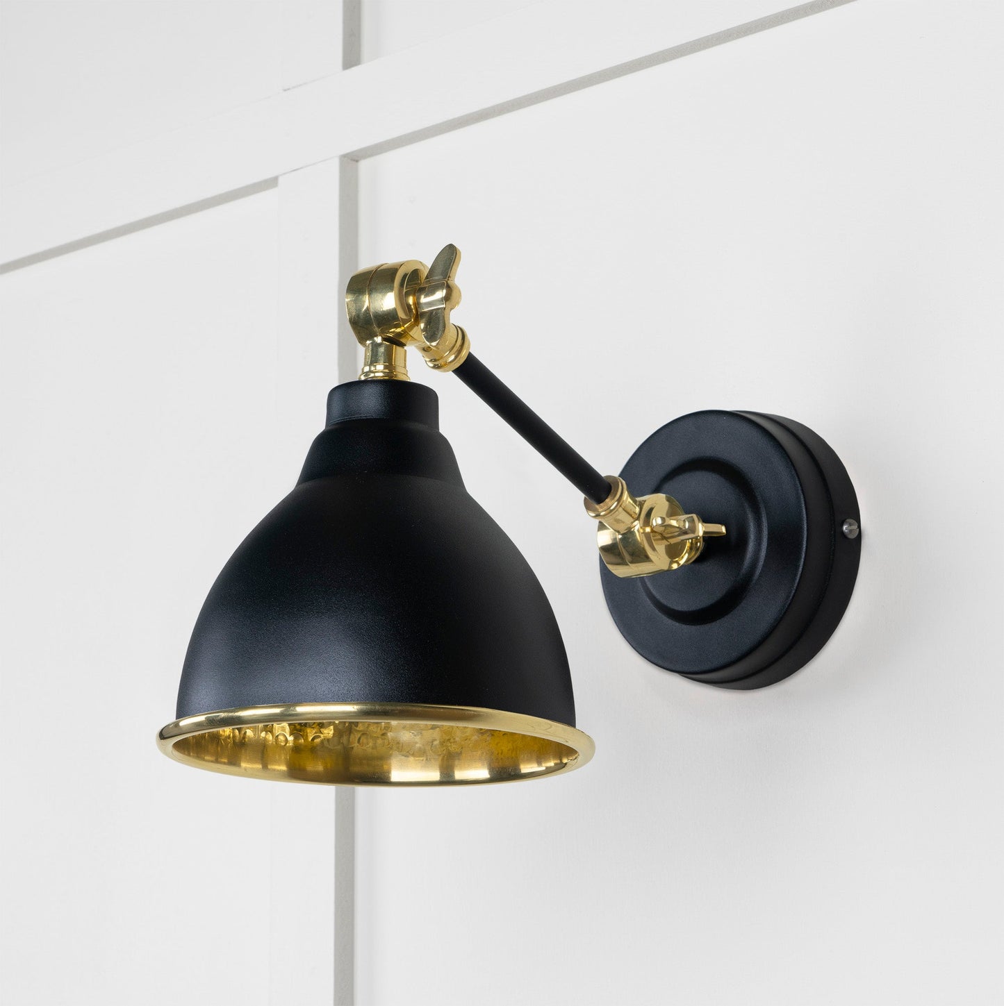 Hammered Brass Brindley Wall Light Elan Black, Front Side.