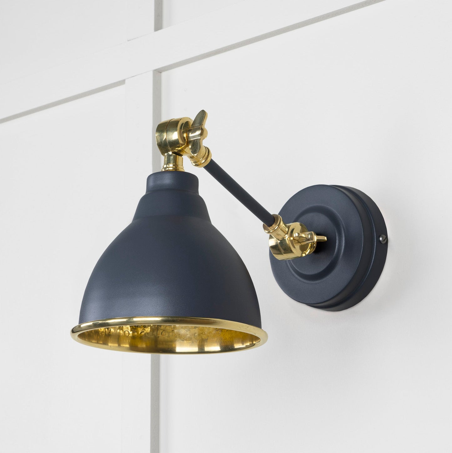 Hammered Brass Brindley Wall Light Slate, Front Side.