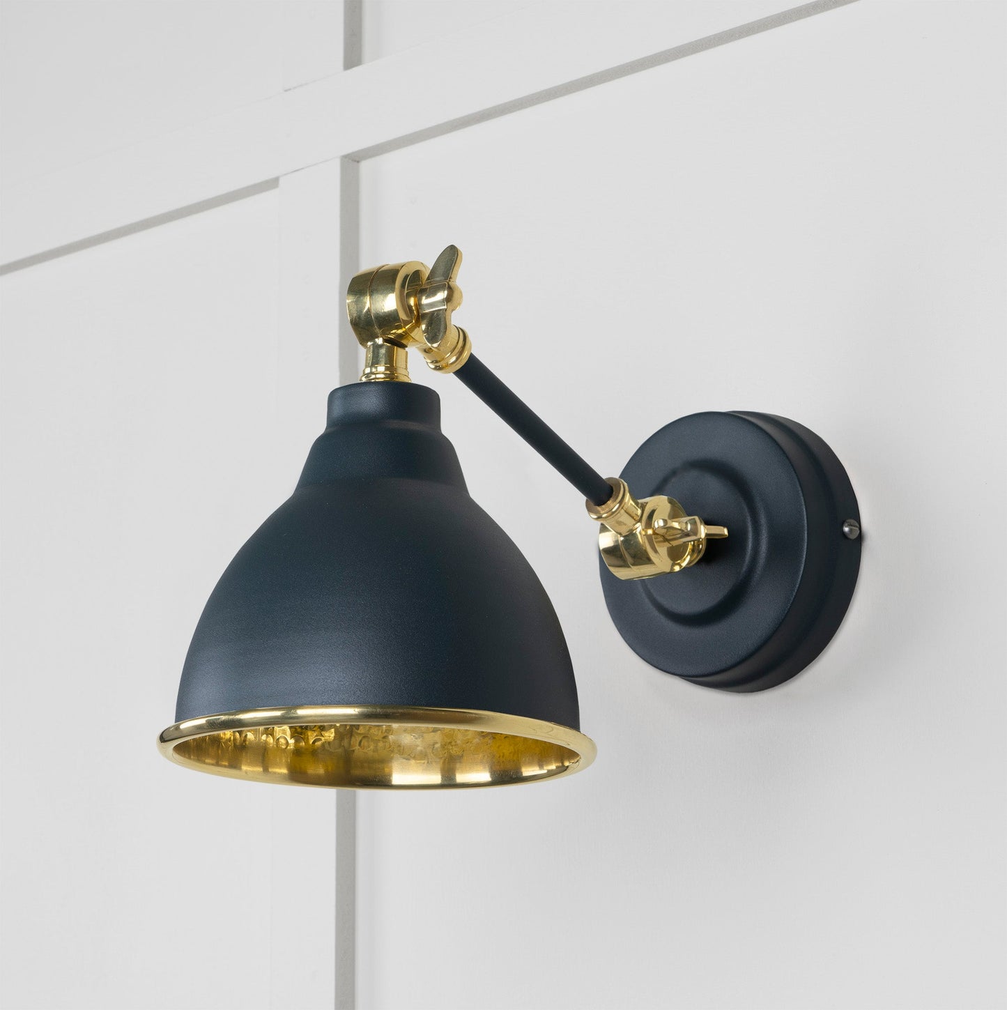 Hammered Brass Brindley Wall Light Soot, Front Side.