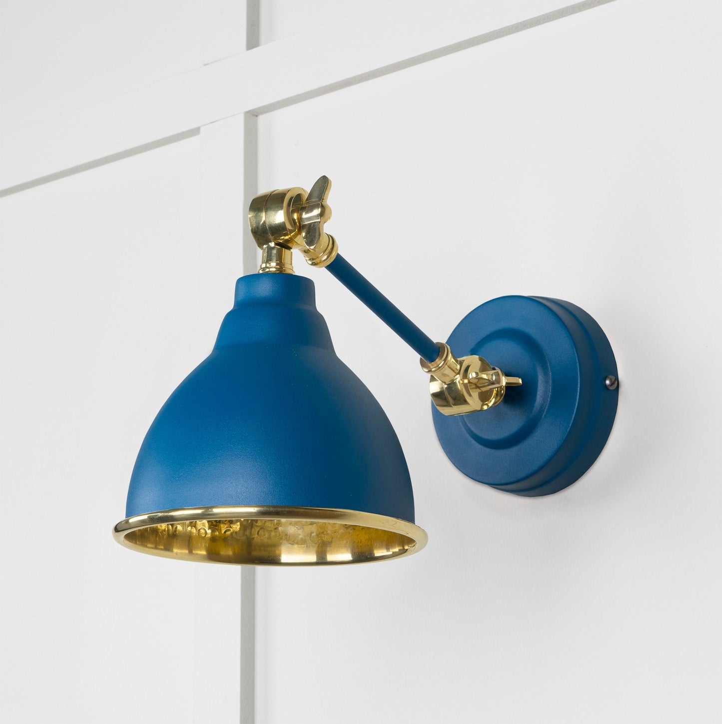 Hammered Brass Brindley Wall Light Upstream, Front Side.