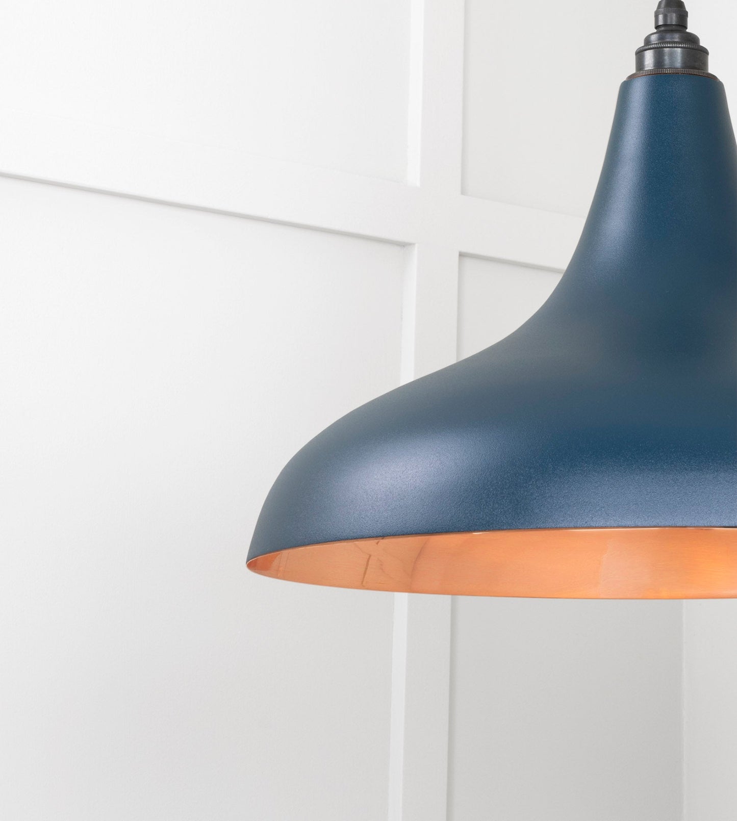 Smooth Copper Frankley Pendant Light Dusk, Detailed close up view of pendant.