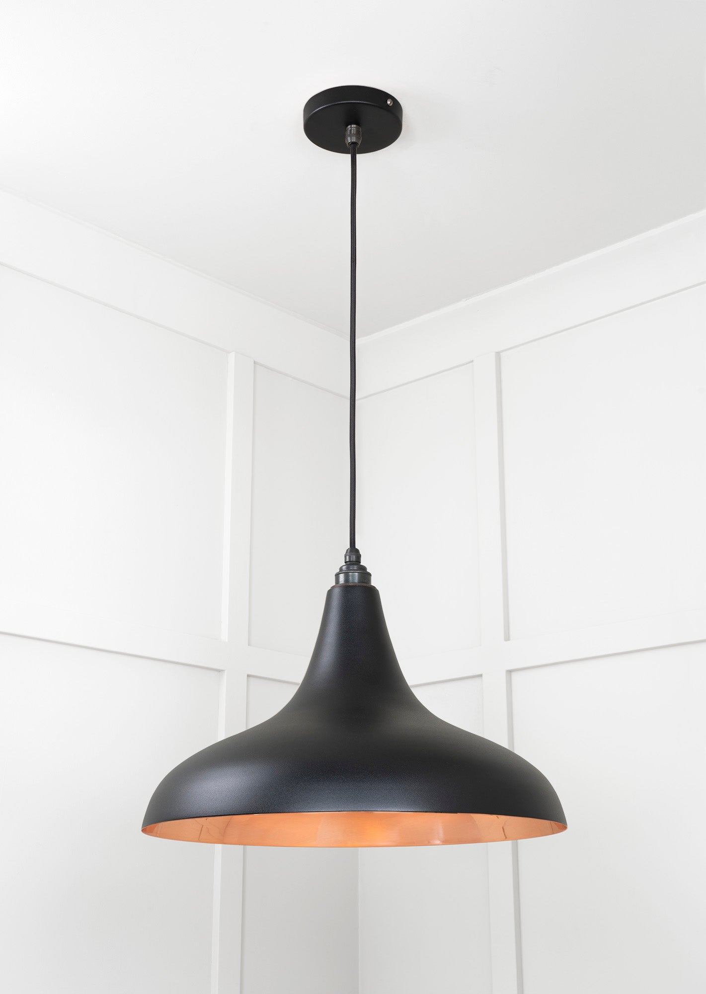 Smooth Copper Frankley Pendant Light Elan Black, Underside.