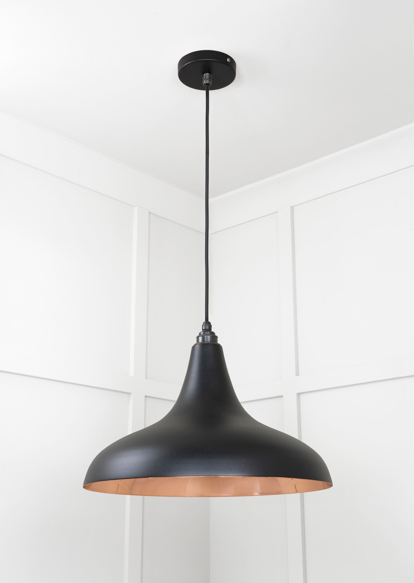 Smooth Copper Frankley Pendant Light Elan Black, Underside.