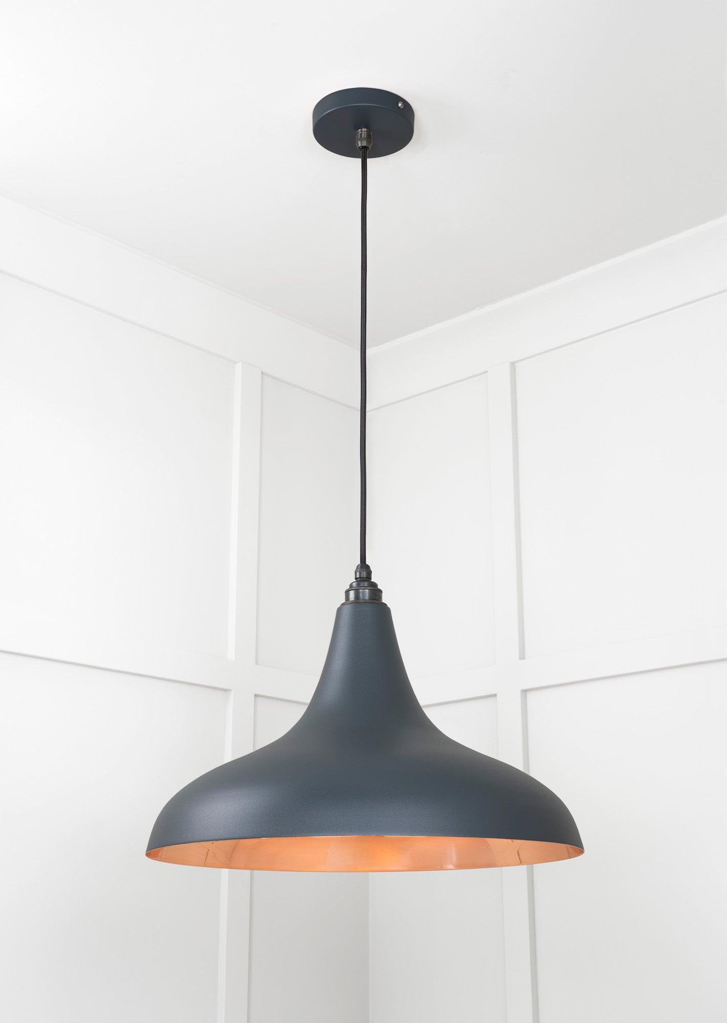 Smooth Copper Frankley Pendant Light Soot, Underside.