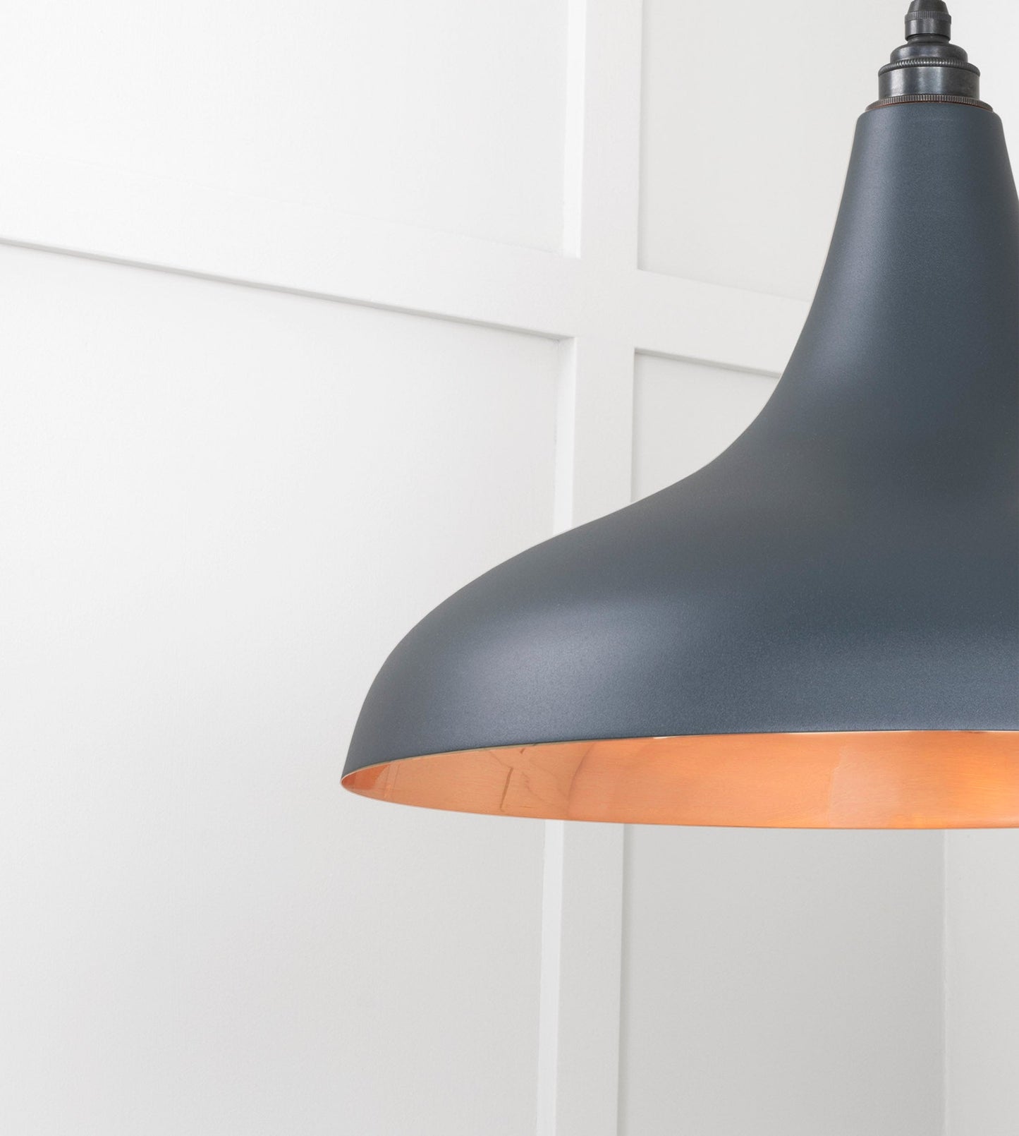 Smooth Copper Frankley Pendant Light Soot, Detailed close up view of pendant.