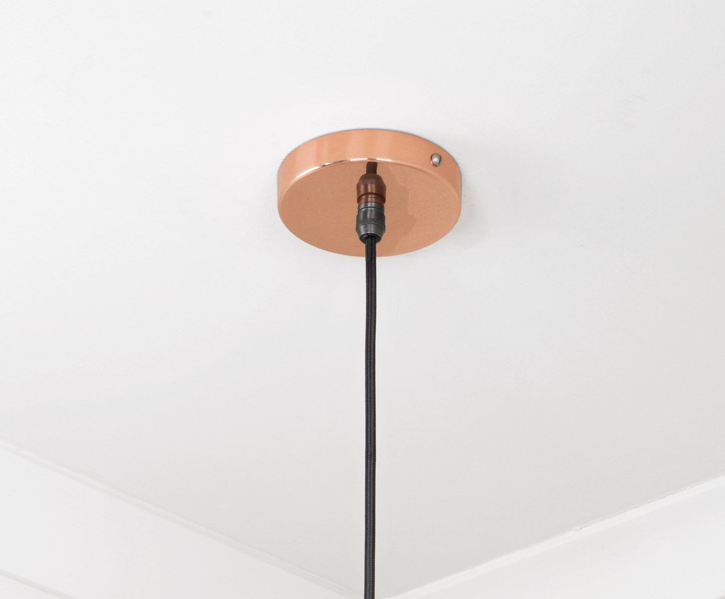 Smooth Copper Frankley Pendant Light , close up view of fitting and cable.