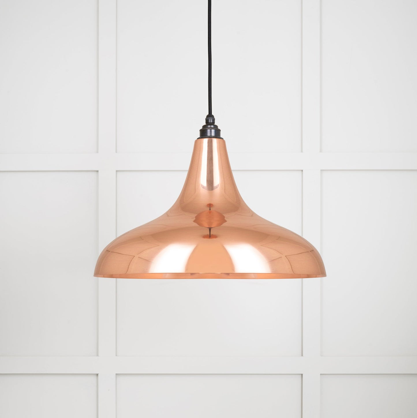 Smooth Copper Frankley Pendant Light , Front Side with light on.