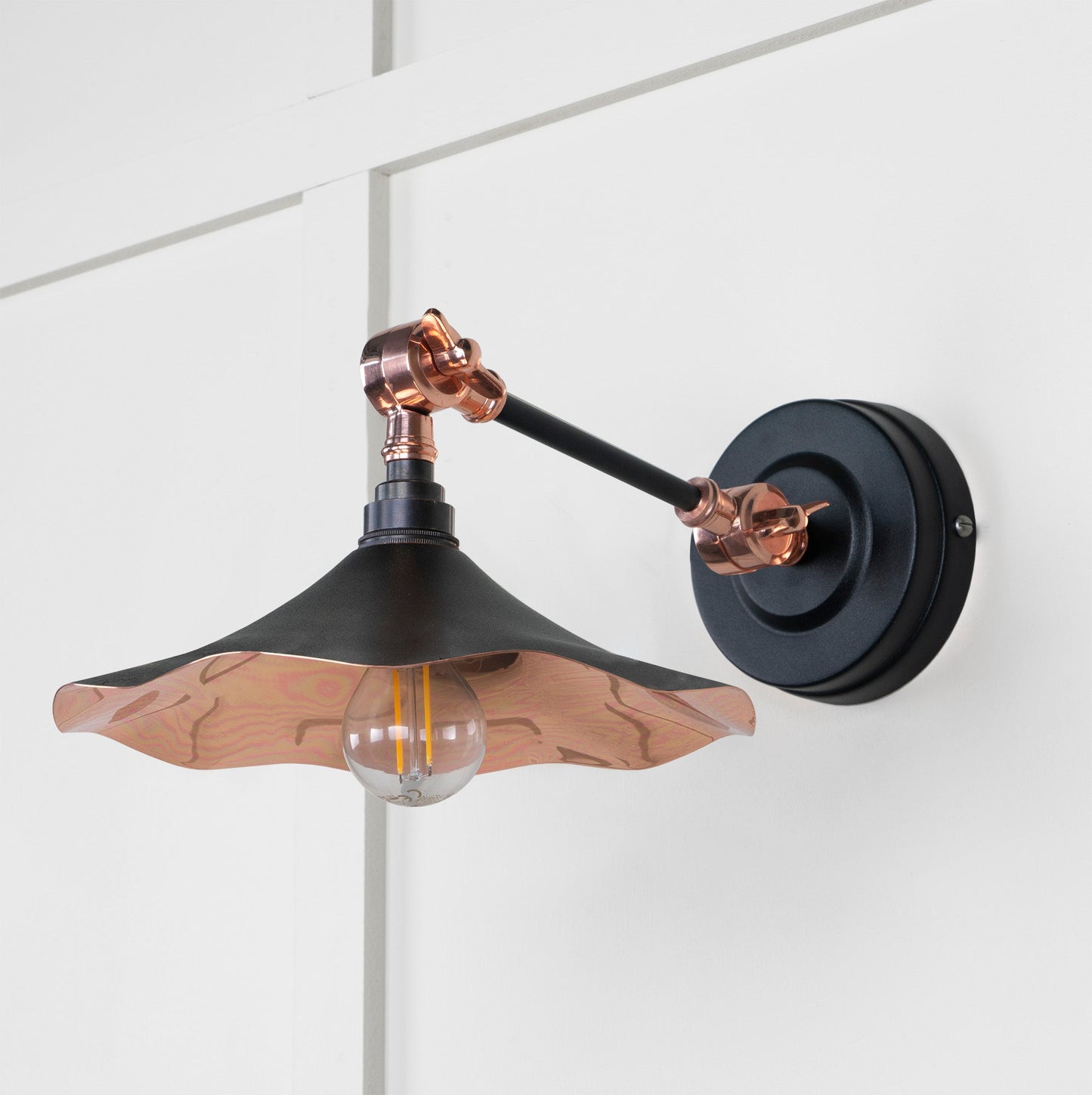 Smooth Copper Flora Wall Light Elan Black, Front Side.
