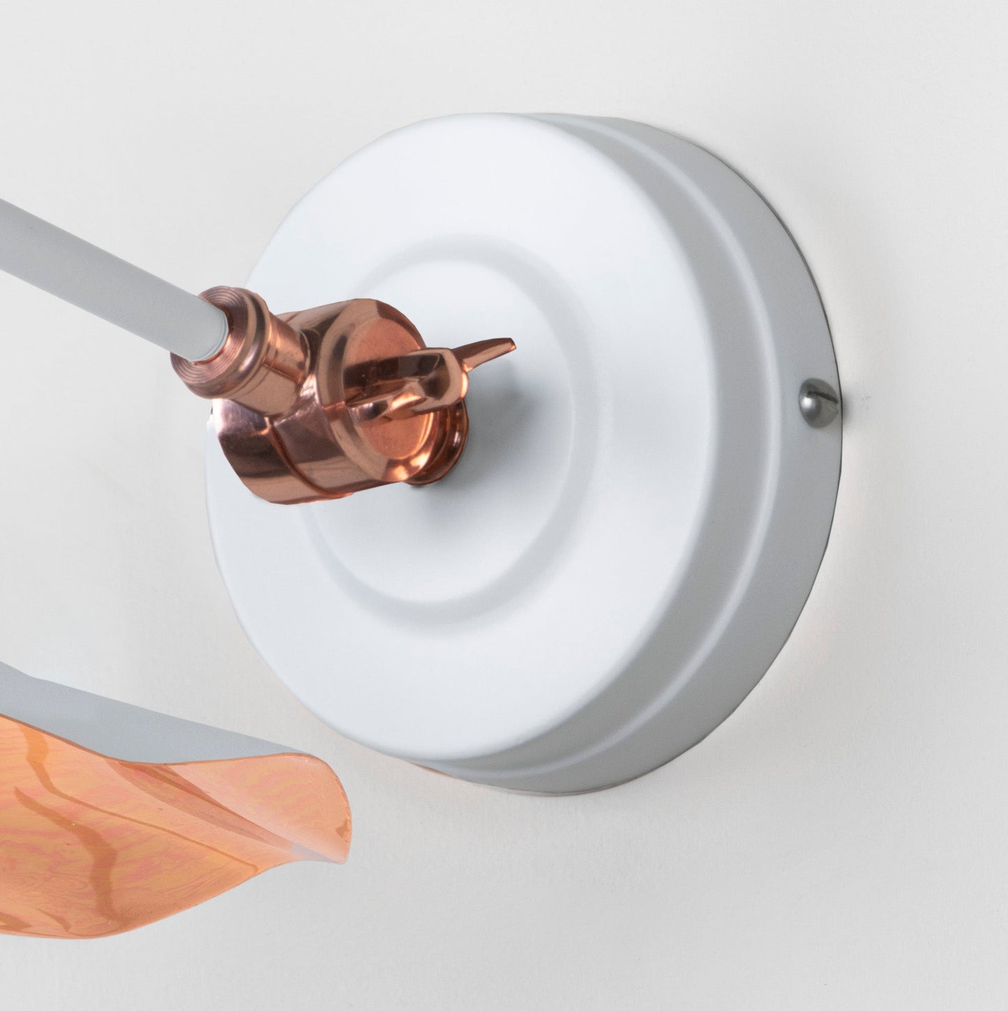 Smooth Copper Flora Wall Light Flock, close up view of fitting and cable.