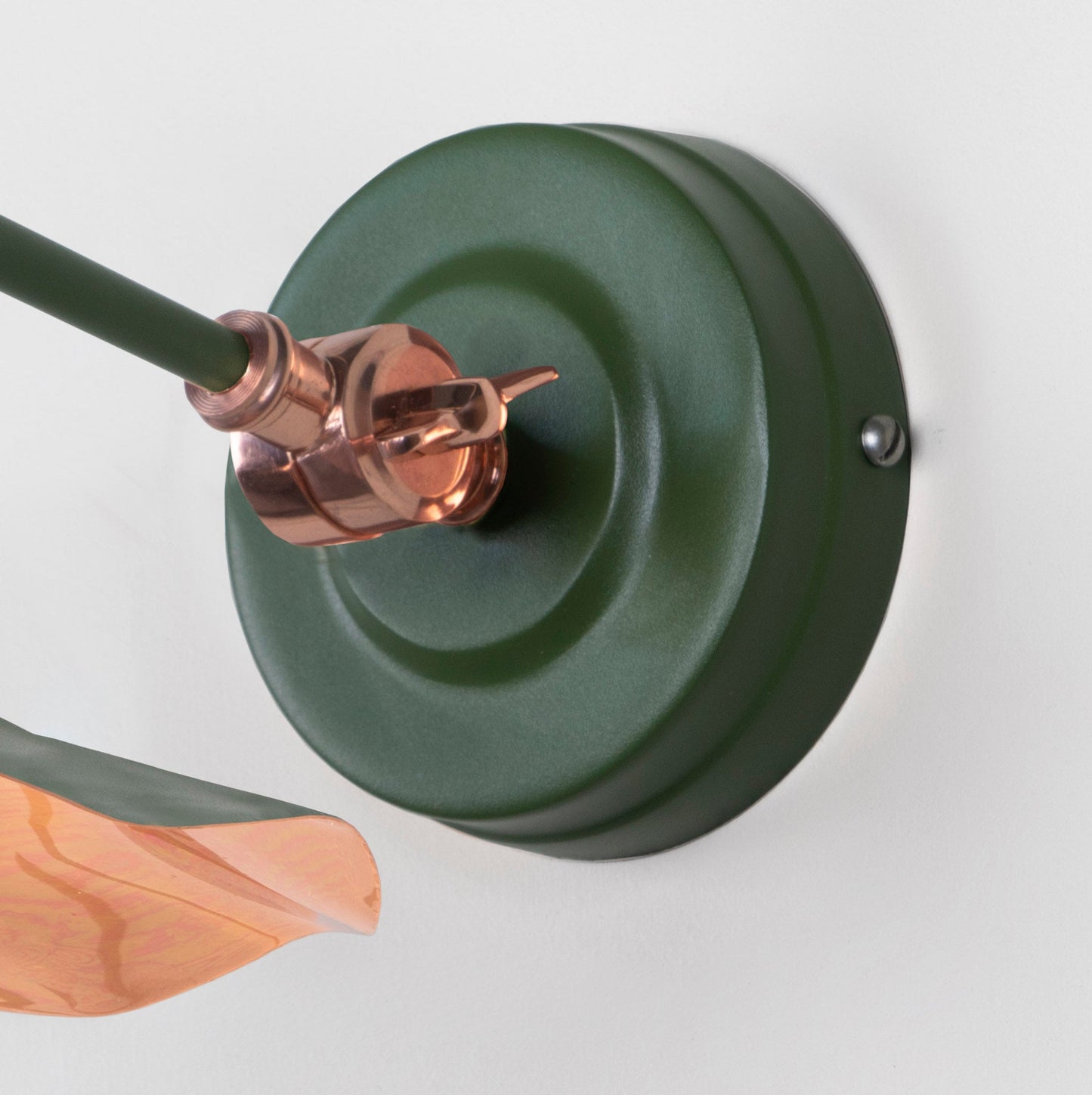 Smooth Copper Flora Wall Light Heath, close up view of fitting and cable.