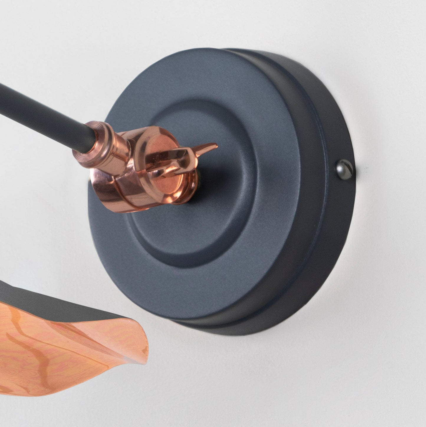 Smooth Copper Flora Wall Light Slate, close up view of fitting and cable.
