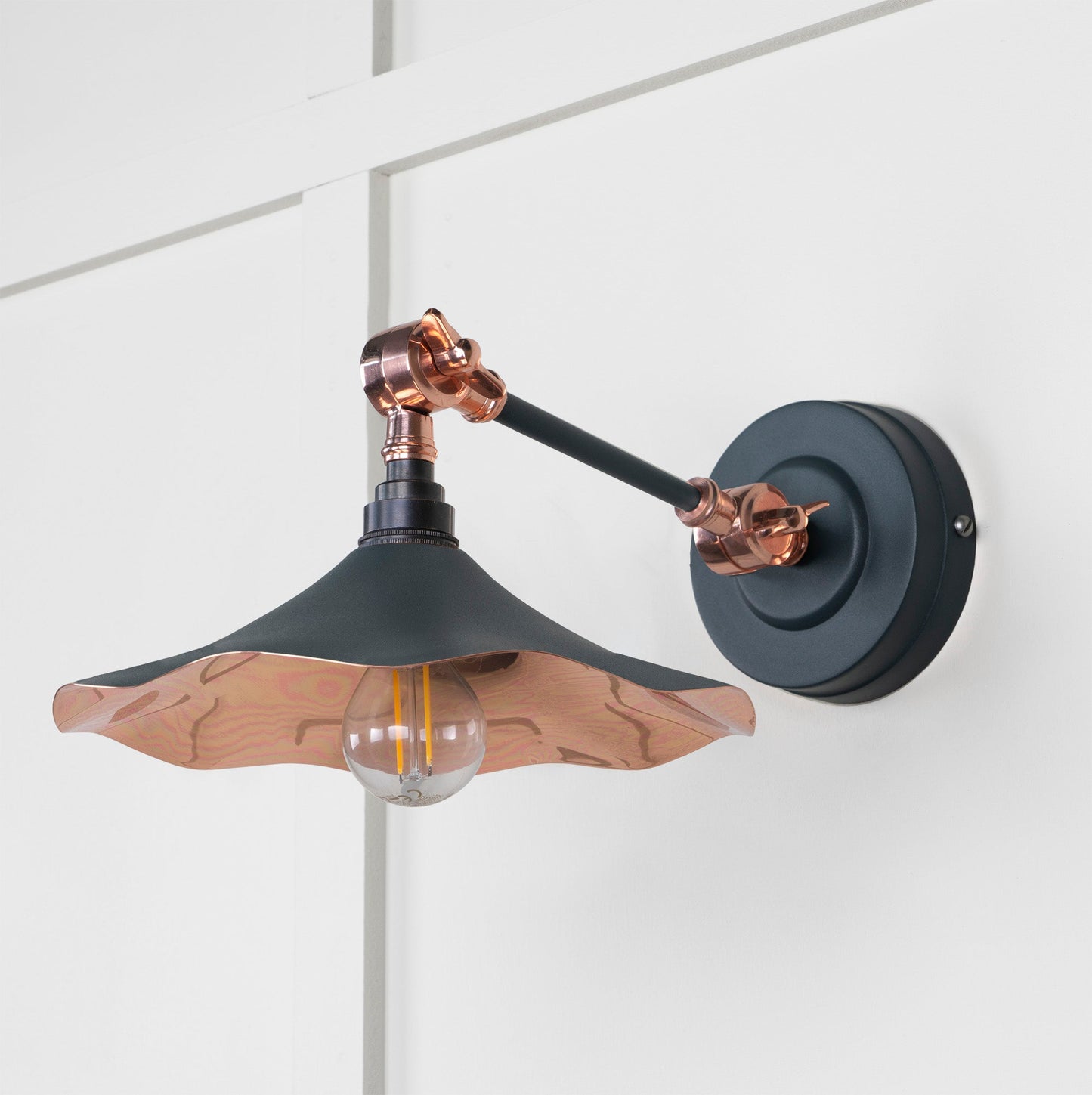 Smooth Copper Flora Wall Light Soot, Front Side.