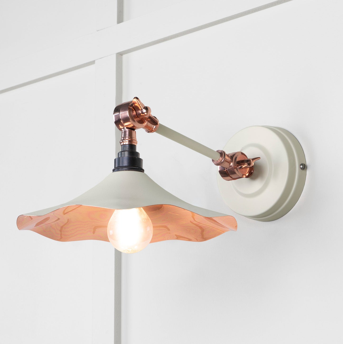 Smooth Copper Flora Wall Light Teasel, Front Side with light on.