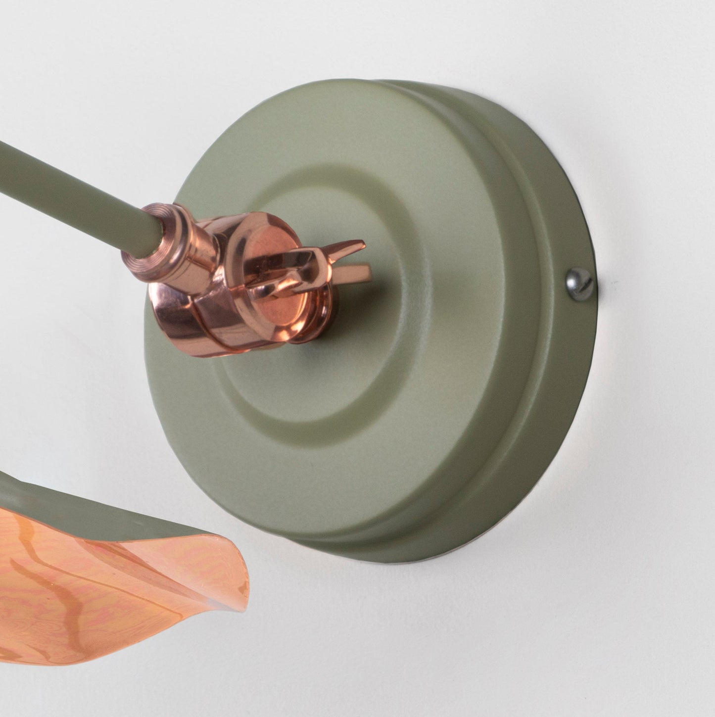 Smooth Copper Flora Wall Light Tump, close up view of fitting and cable.