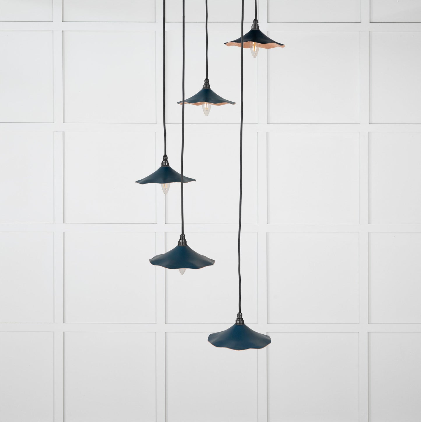 Smooth Copper Flora Cluster Pendant Light Dusk, Front Side.
