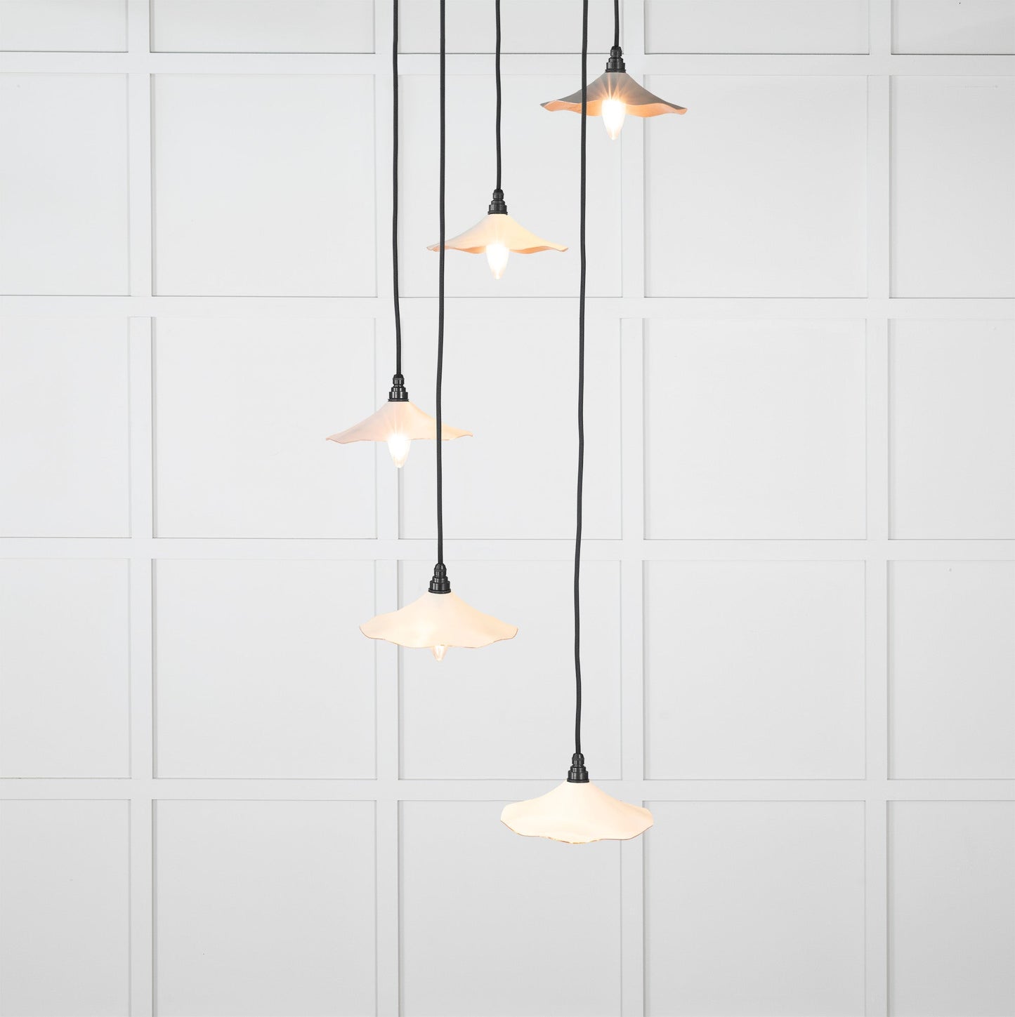 Smooth Copper Flora Cluster Pendant Light Teasel, Front Side with light on.