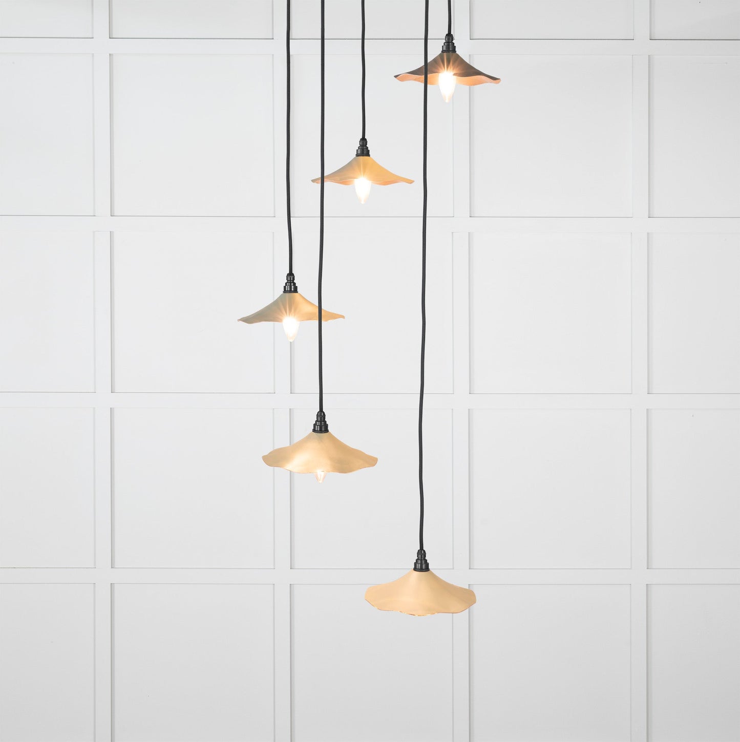 Smooth Copper Flora Cluster Pendant Light Tump, Front Side with light on.