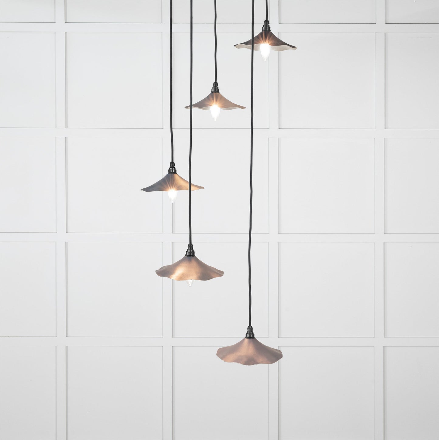 Smooth Nickel Flora Cluster Pendant Light Slate, Front Side with light on.