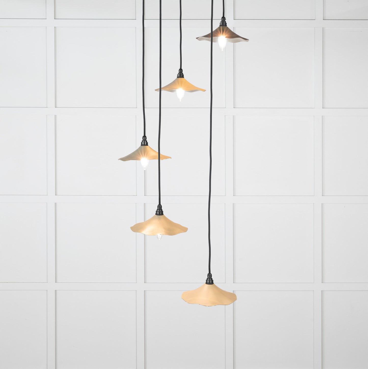 Smooth Nickel Flora Cluster Pendant Light Tump, Front Side with light on.