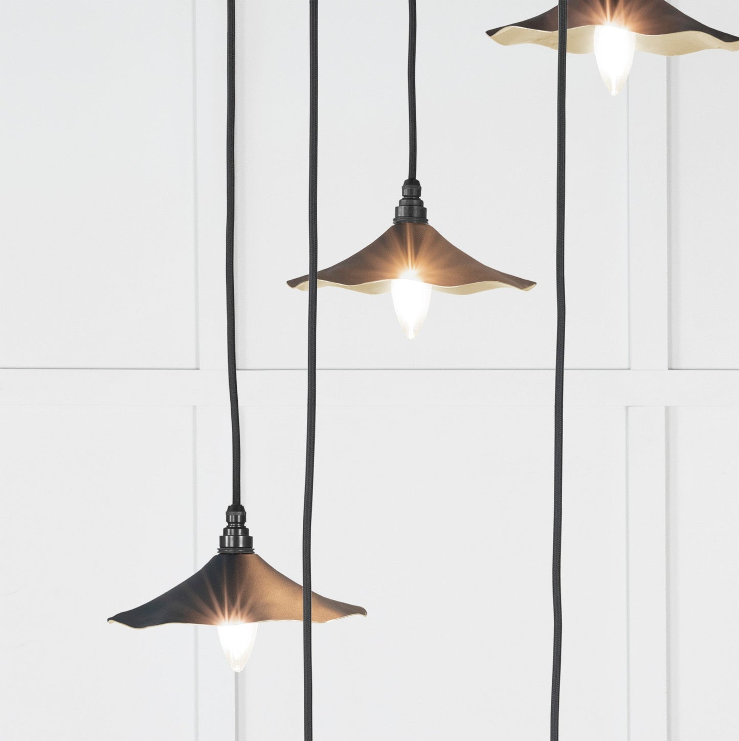 Smooth Brass Flora Cluster Pendant Light Soot, Underside.