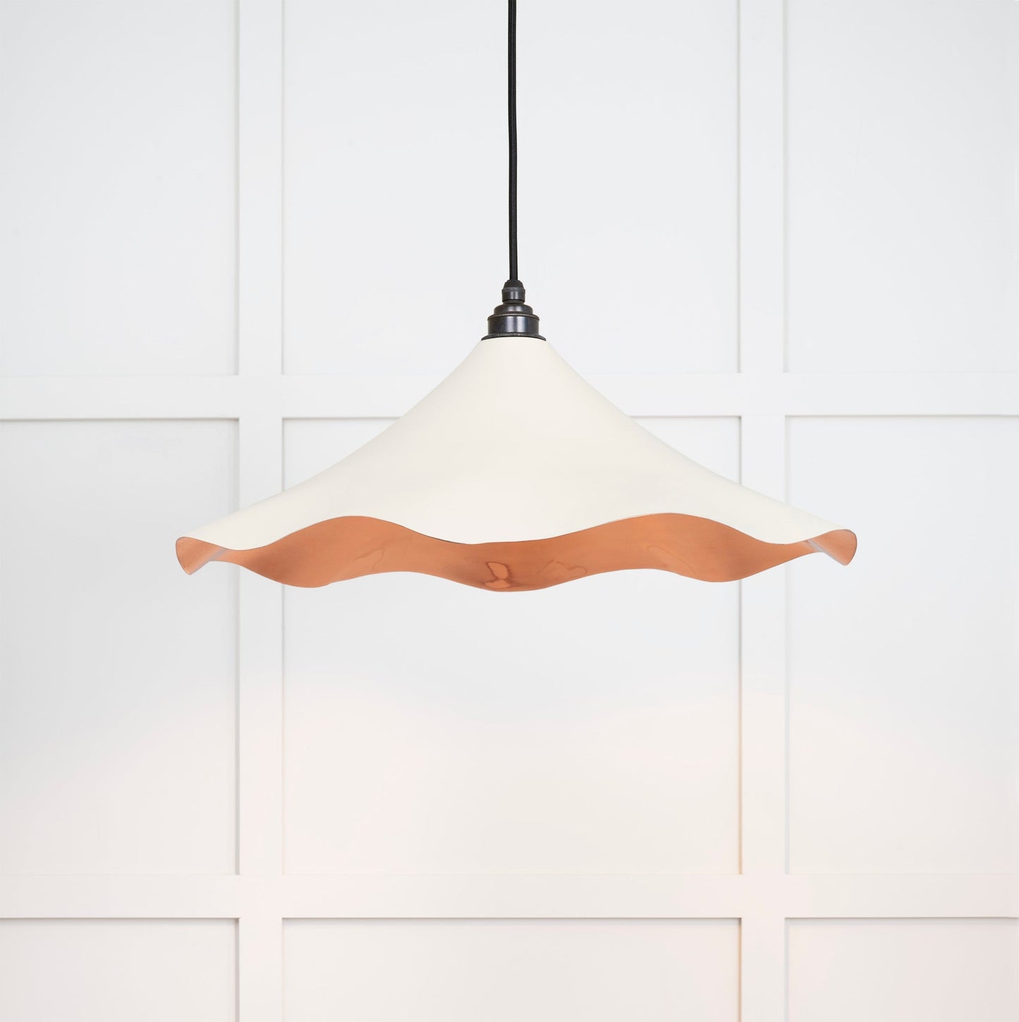 Smooth Copper Flora Pendant Light Teasel, Front Side with light on.