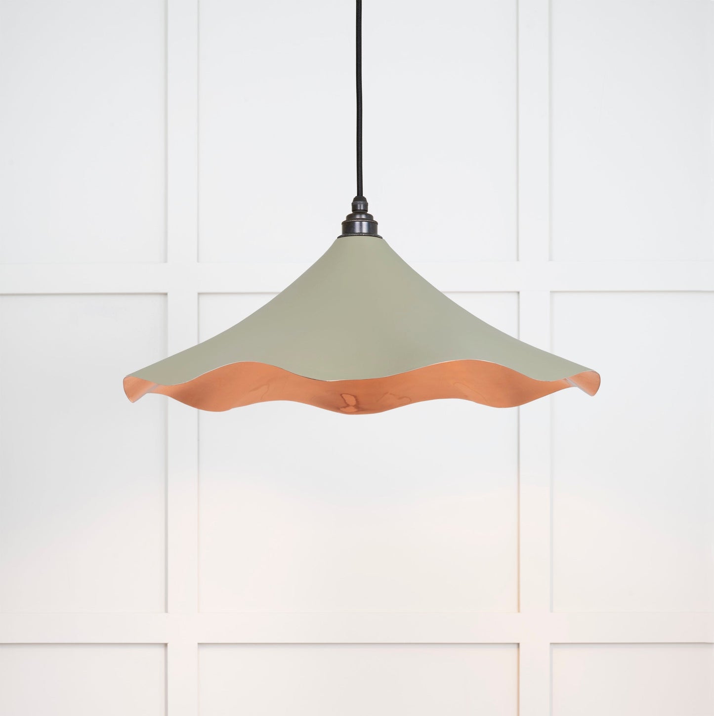 Smooth Copper Flora Pendant Light Tump, Front Side with light on.