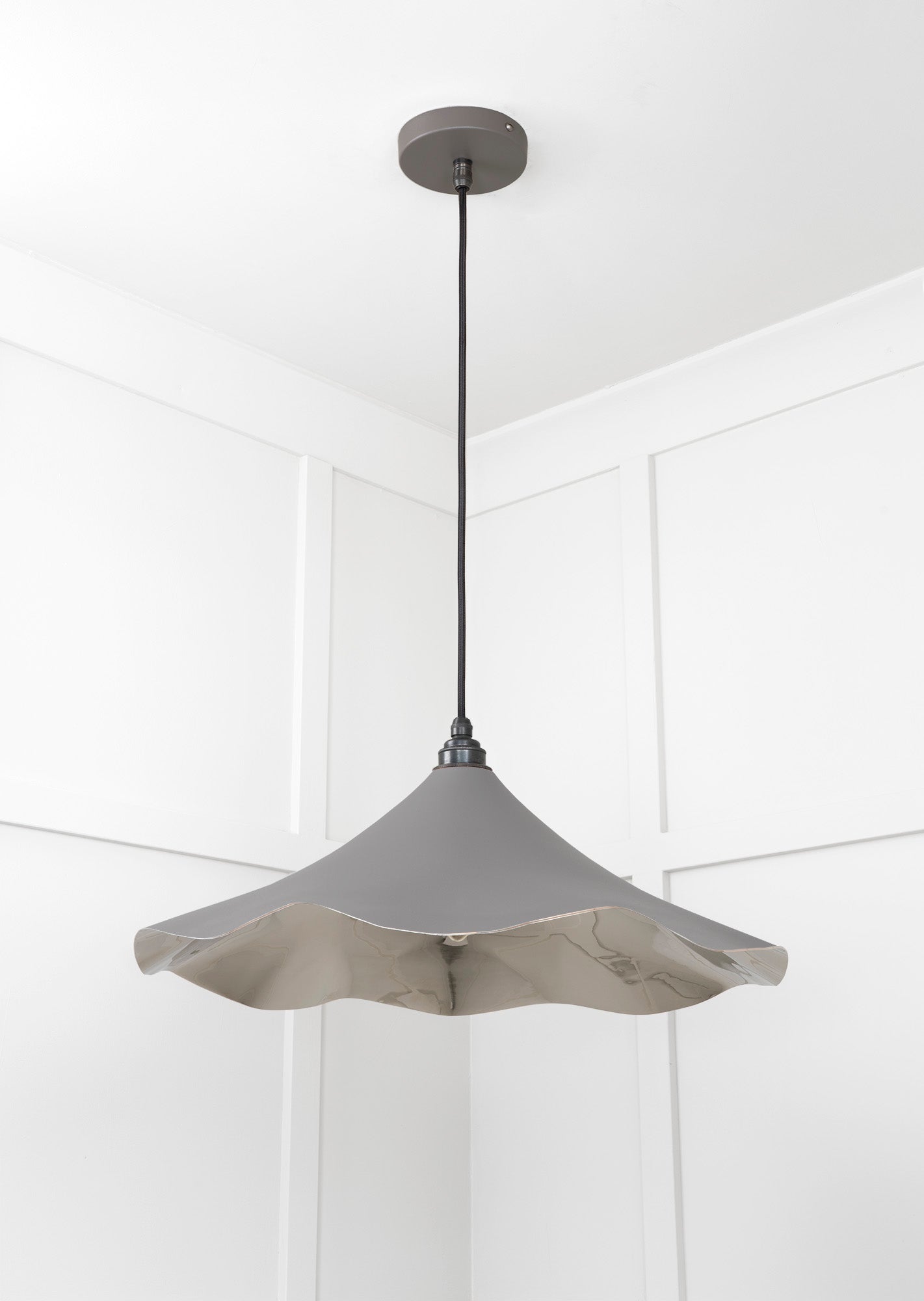 Smooth Nickel Flora Pendant Light Bluff, Underside.