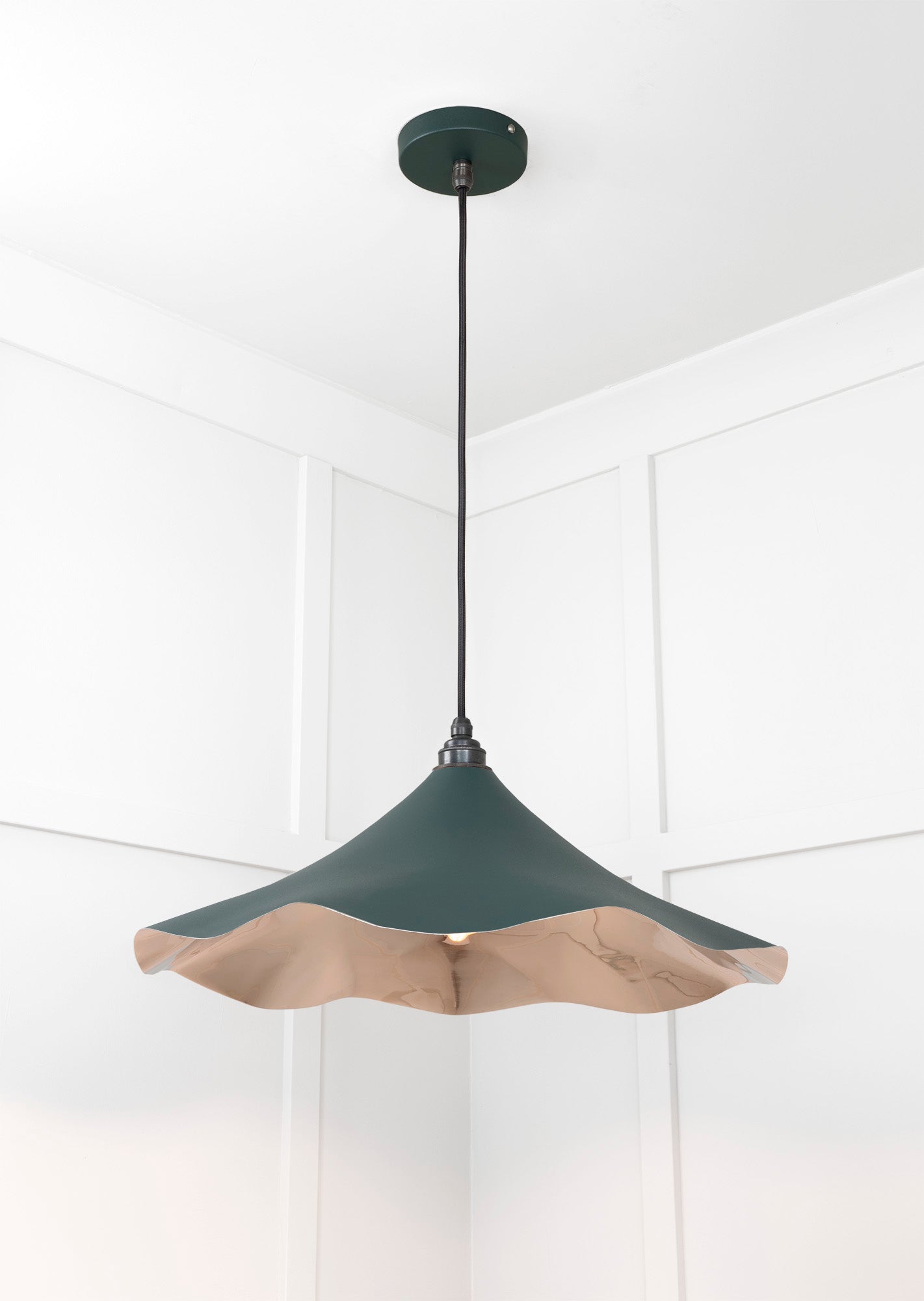 Smooth Nickel Flora Pendant Light Dingle, Underside.