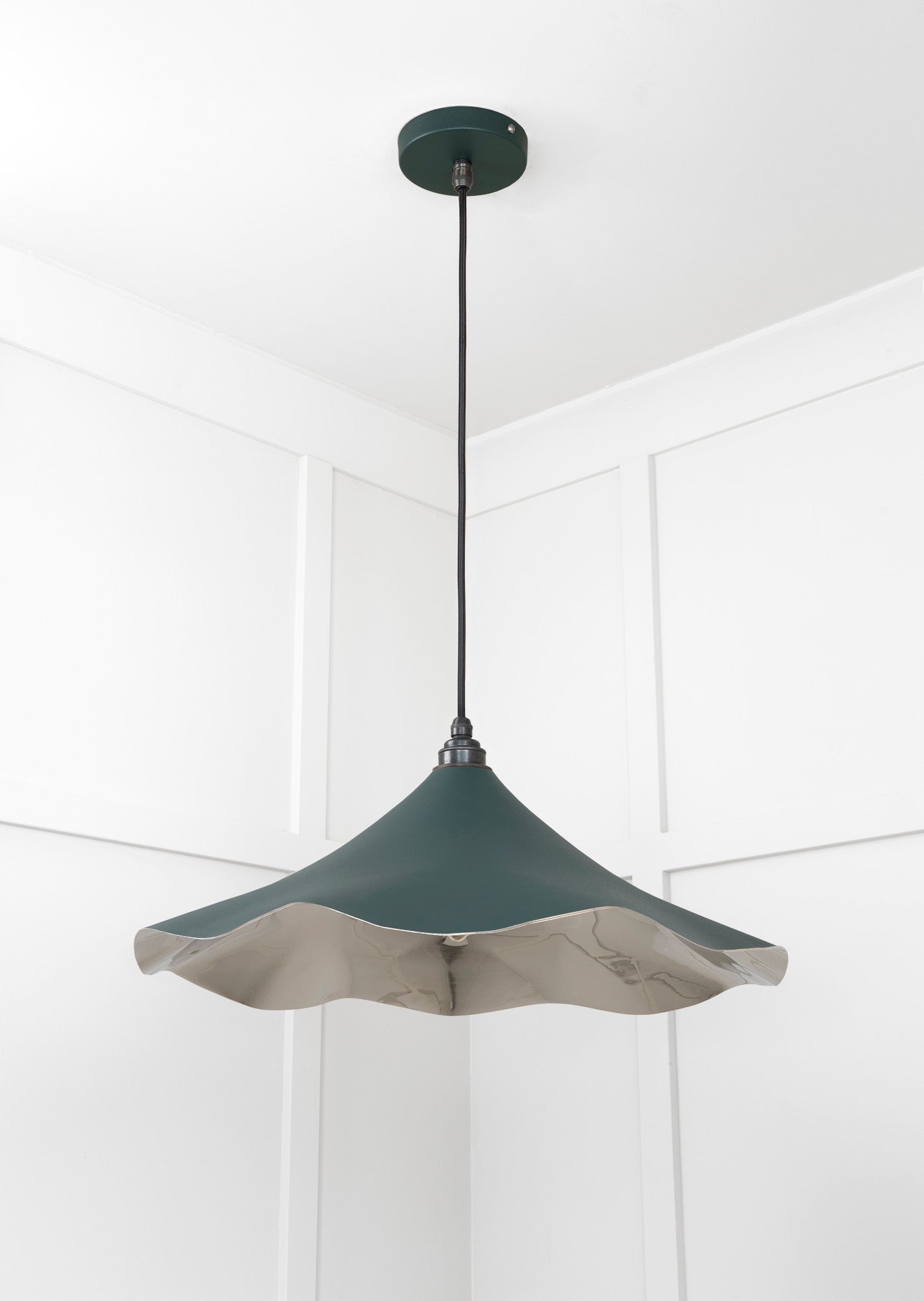 Smooth Nickel Flora Pendant Light Dingle, Underside.