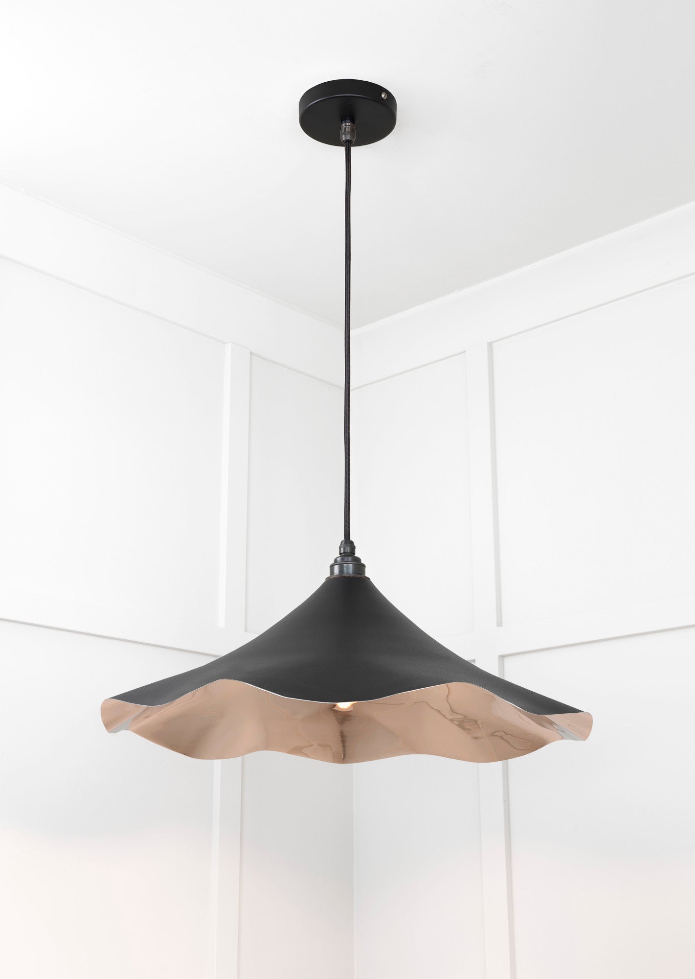 Smooth Nickel Flora Pendant Light Elan Black, Underside.