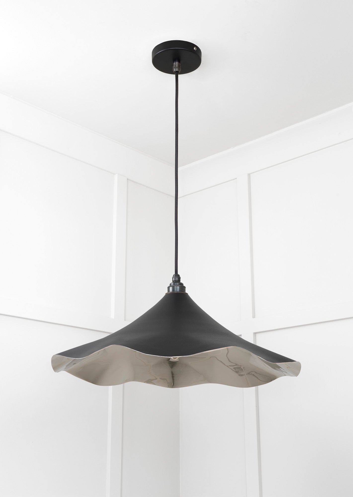 Smooth Nickel Flora Pendant Light Elan Black, Underside.