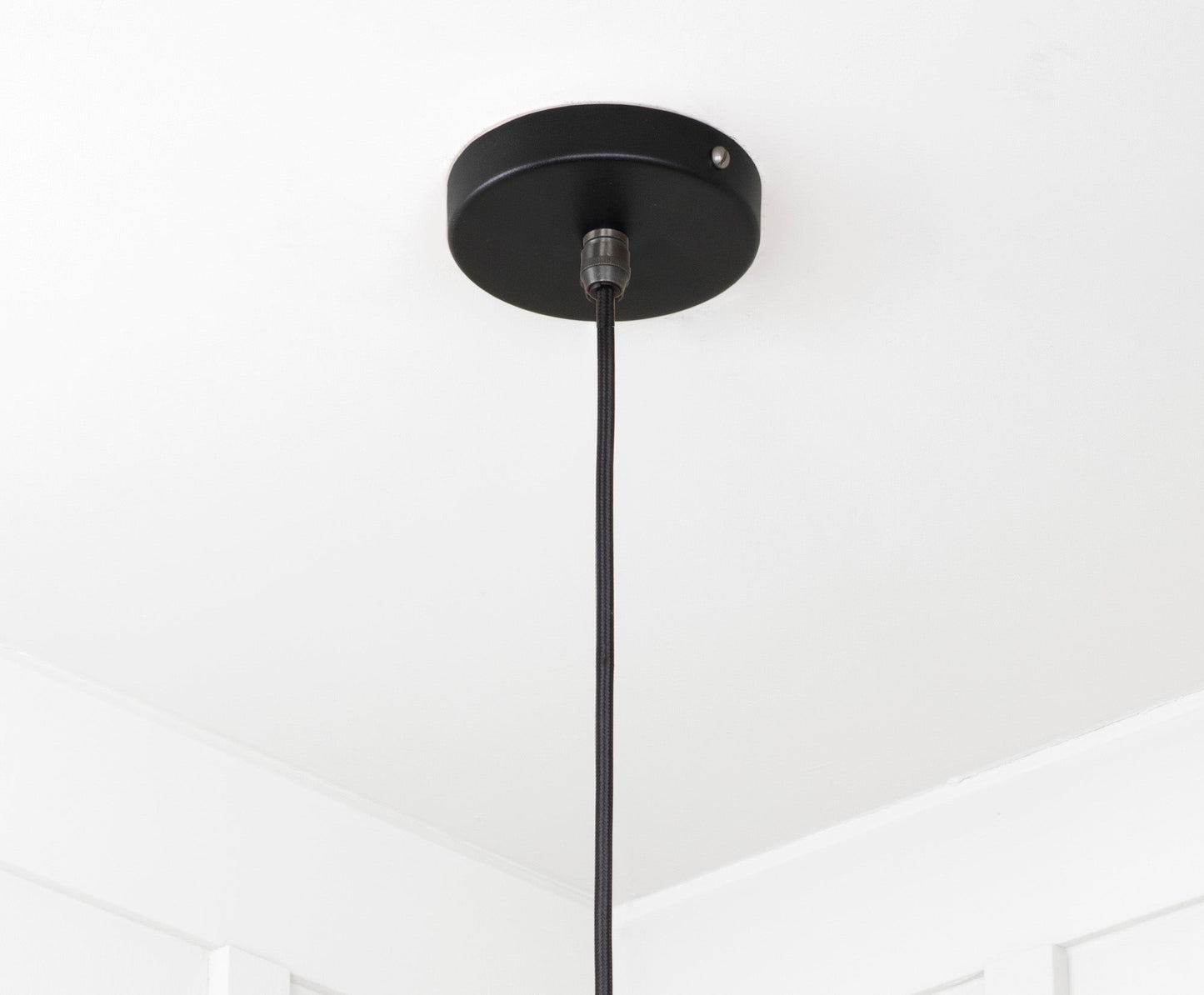 Smooth Nickel Flora Pendant Light Elan Black, close up view of fitting and cable.