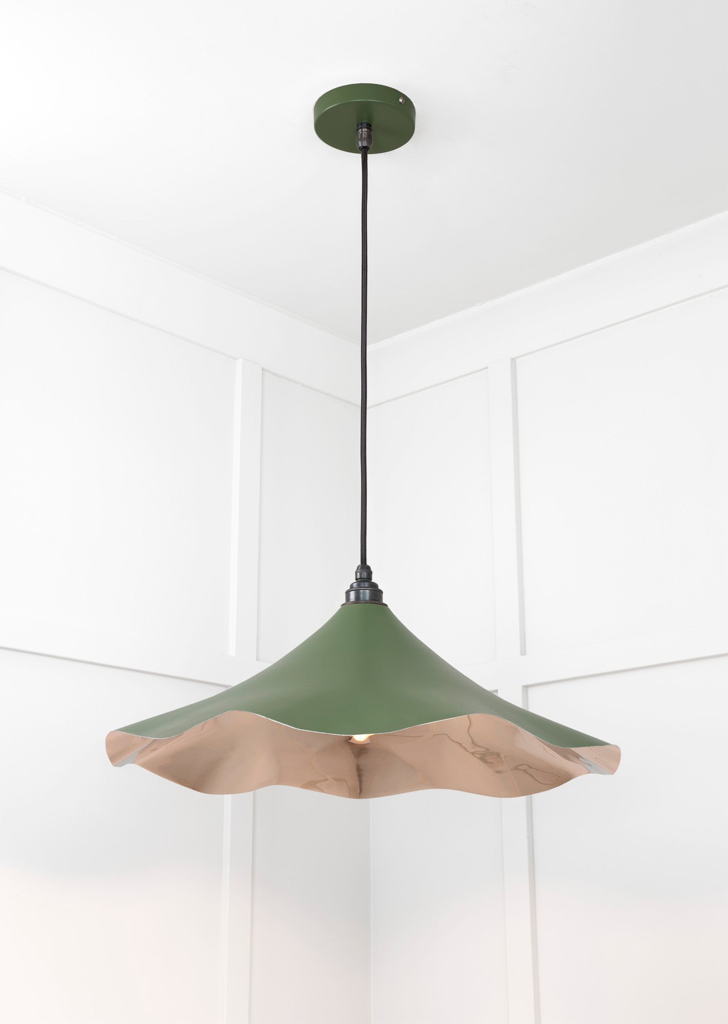Smooth Nickel Flora Pendant Light Heath, Underside.